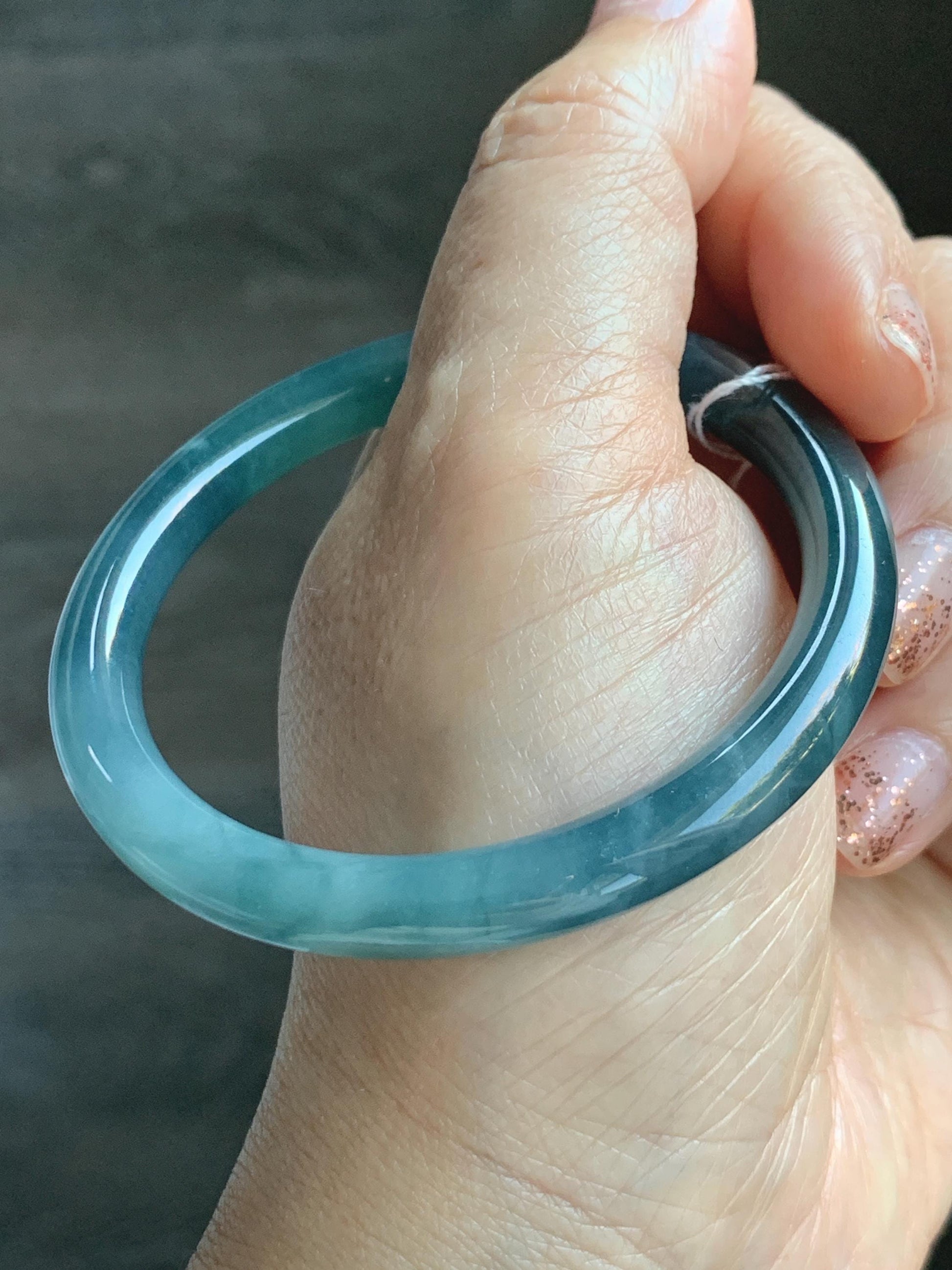 Certified Natural Grade A Guatemalan Icy Translucent Teal Blue Jade Jadeite Bangle 52.9mm 6.53” 25.8g 天然冰危蓝翡翠圆条手镯 451