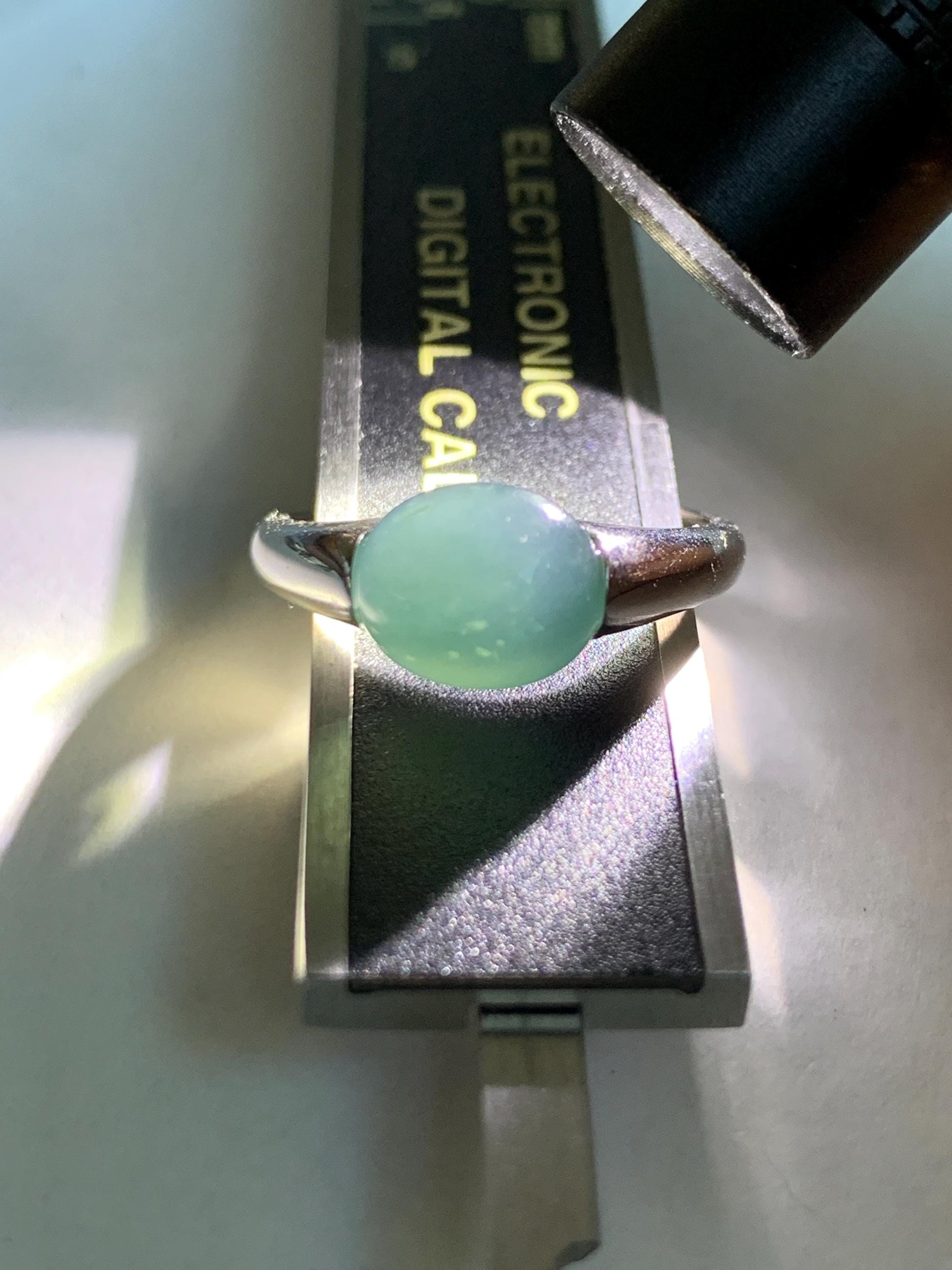 Natural Grade A Guatemalan Icy Translucent Teal Green Oval Cabochon Jade Jadeite Ring Sterling Silver Size Adjustable 天然冰危蓝绿翡翠银镶戒指 JDX223A