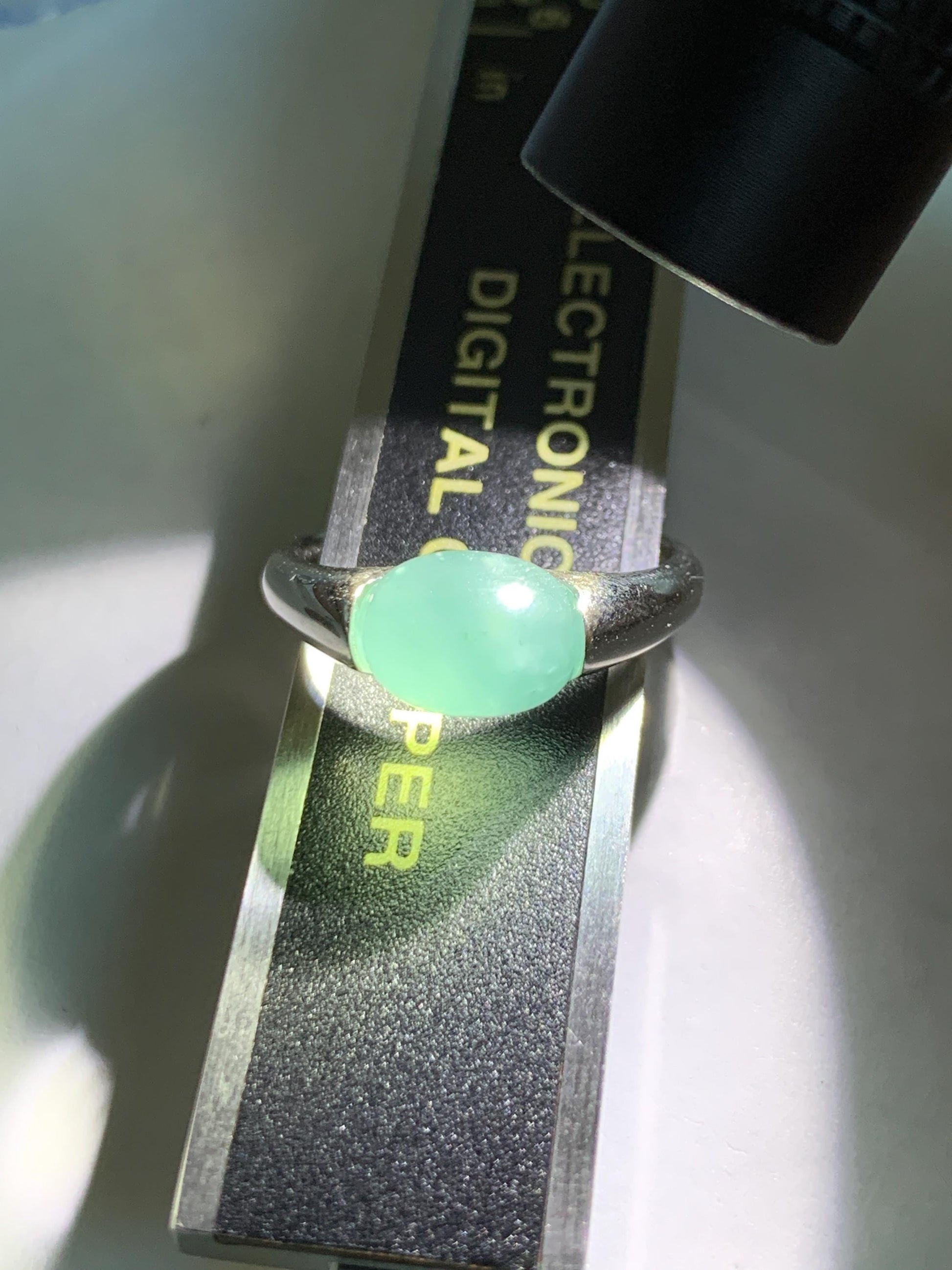 Natural Grade A Guatemalan Icy Translucent Teal Blue Oval Cabochon Jade Jadeite Ring Sterling Silver Size Adjustable 天然冰危蓝绿翡翠银镶戒指 JDX223B