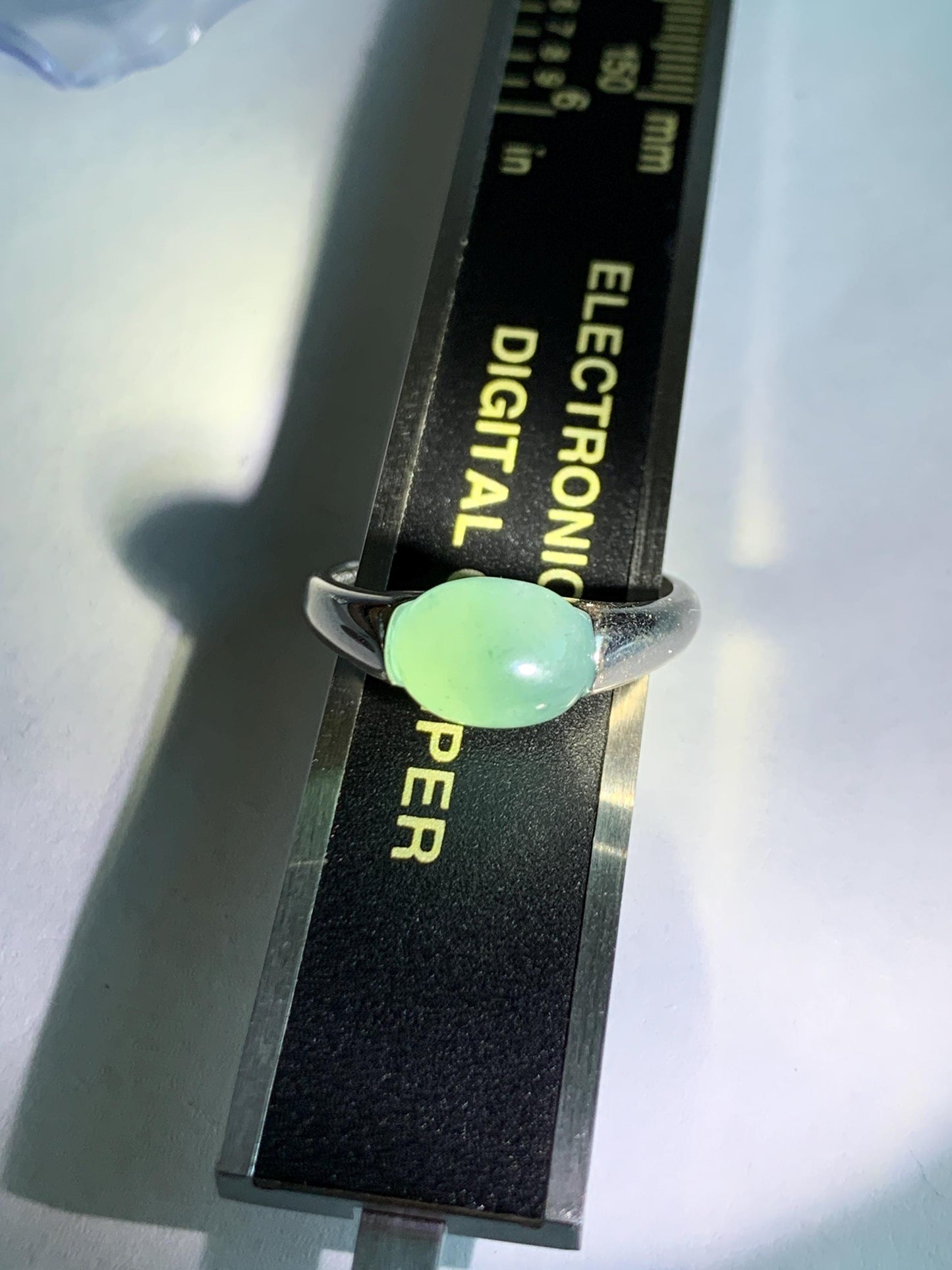 Natural Grade A Guatemalan Icy Translucent Teal Blue Oval Cabochon Jade Jadeite Ring Sterling Silver Size Adjustable 天然冰危蓝绿翡翠银镶戒指 JDX223B