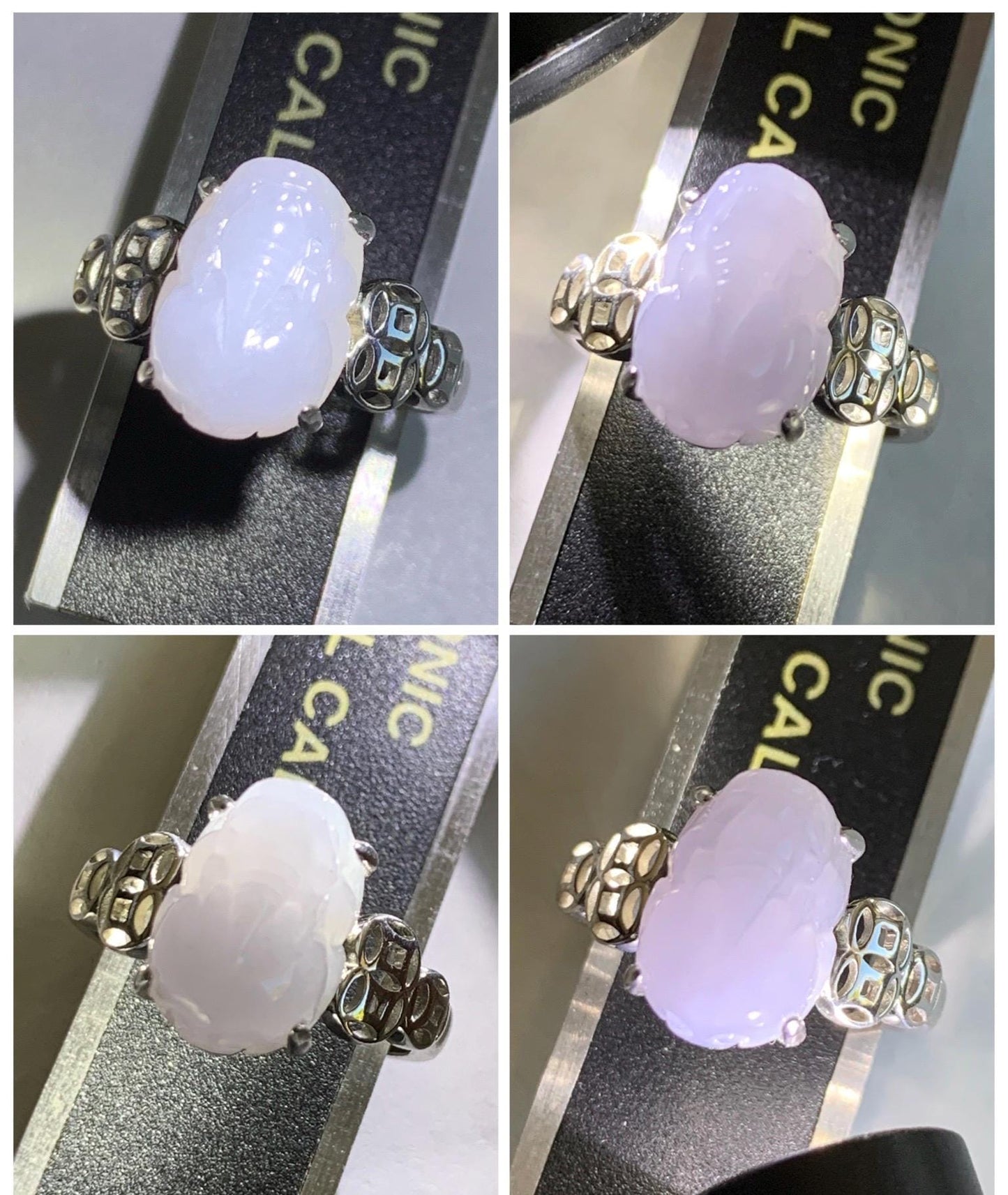 Certified Natural Grade A Icy Translucent Pastel Purple Jade Jadeite Pixiu Ring Sterling Silver size 7.25 US 4.54g 天然细糯冰淡紫底翡翠貔貅银镶戒指 181
