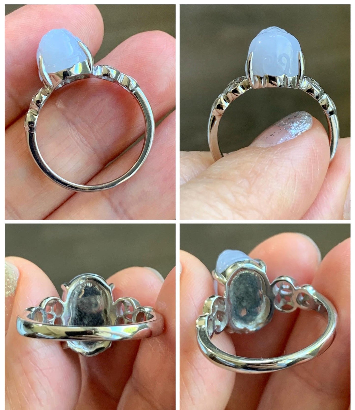 Certified Natural Grade A Icy Translucent Pastel Purple Jade Jadeite Pixiu Ring Sterling Silver size 7.25 US 4.54g 天然细糯冰淡紫底翡翠貔貅银镶戒指 181