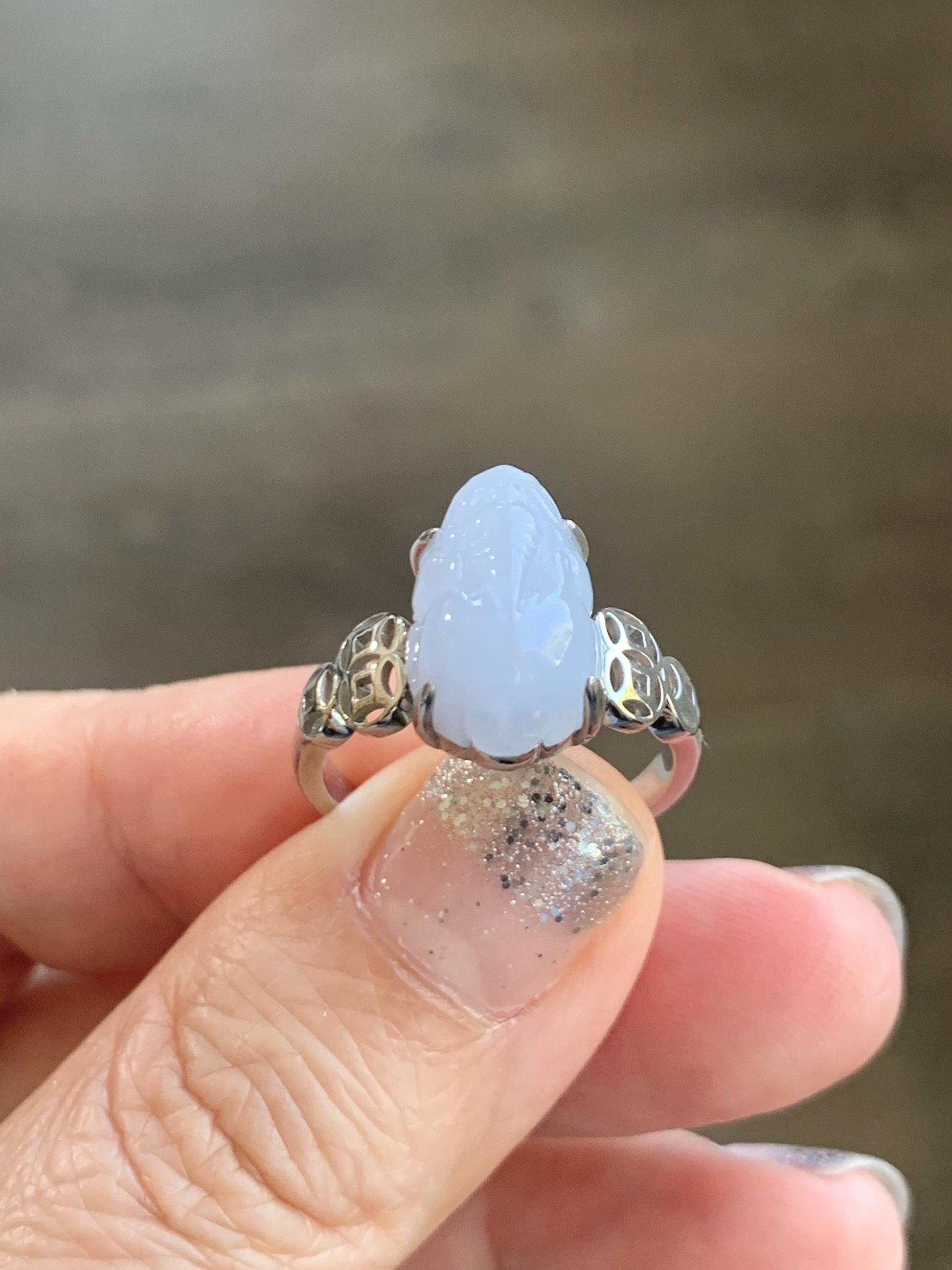 Certified Natural Grade A Icy Translucent Pastel Purple Jade Jadeite Pixiu Ring Sterling Silver size 7.25 US 4.54g 天然细糯冰淡紫底翡翠貔貅银镶戒指 181