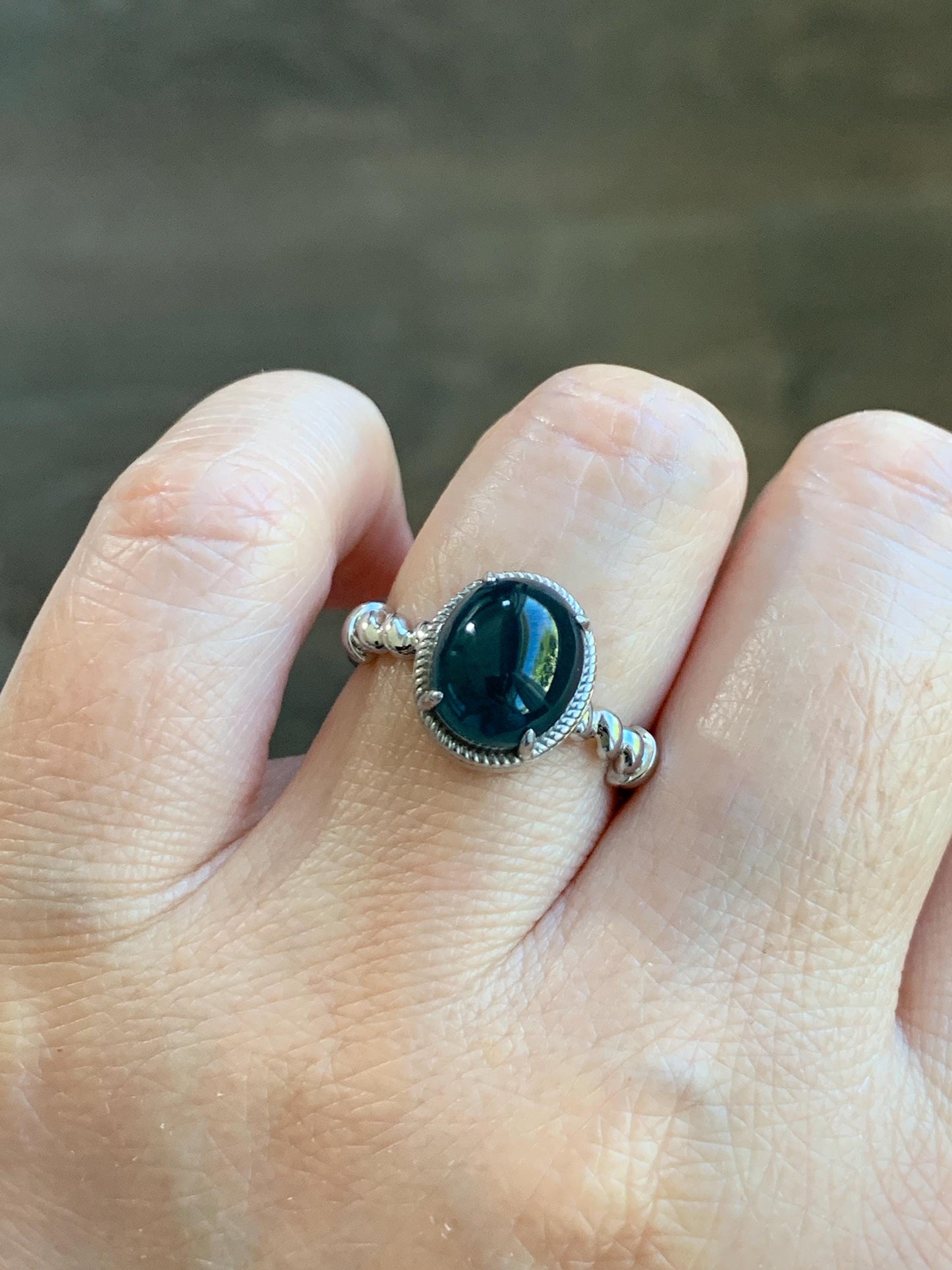 Certified Natural Grade A Guatemalan Icy Translucent Midnight Blue Jadeite Solitaire Ring Sterling Silver Size 7.25US 天然冰危老蓝水翡翠蛋面镶嵌戒指185