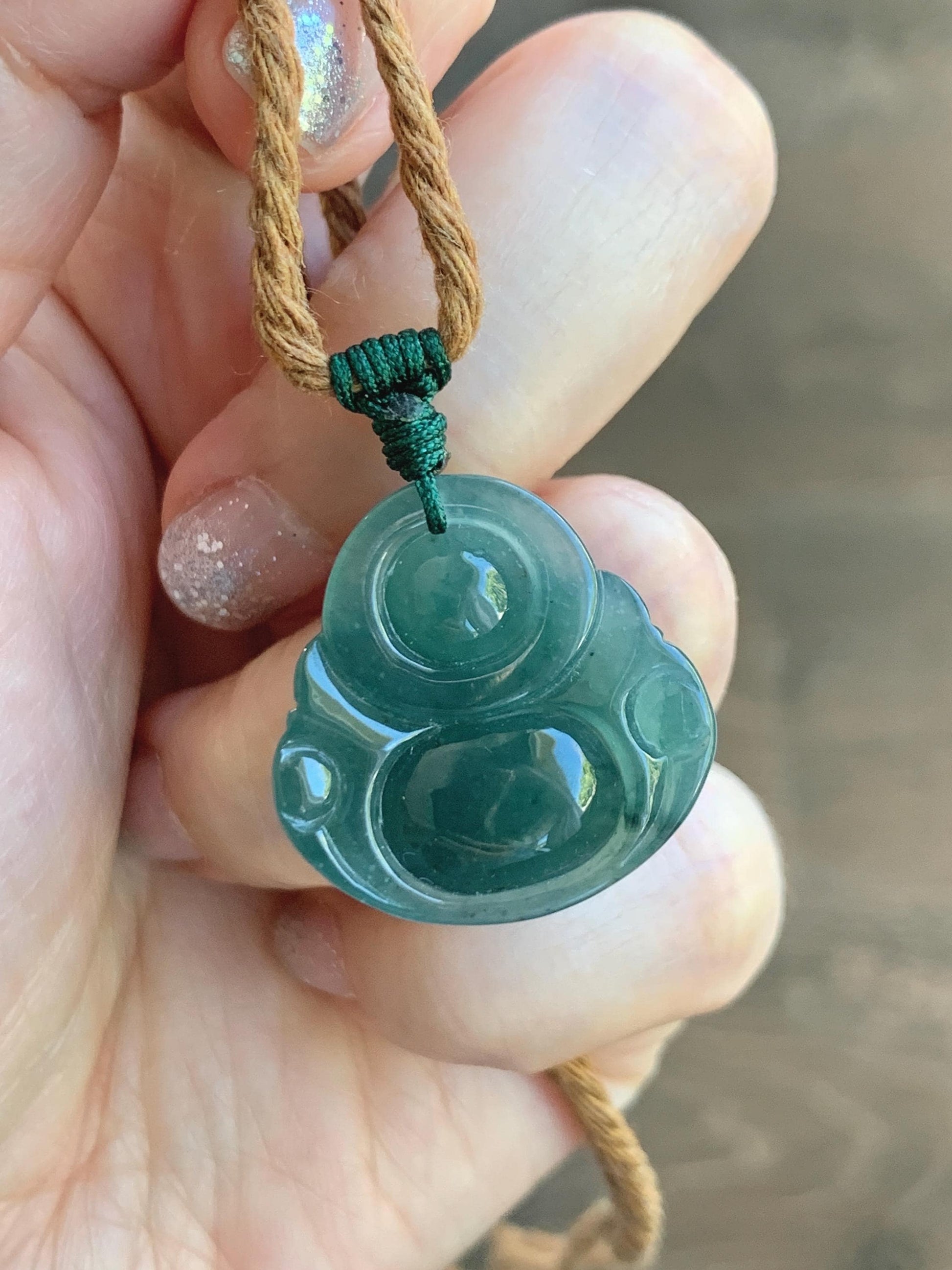Natural Grade A Guatemalan Icy Translucent Dark Teal Green Jade Jadeite Thick Buddha Pendant Rope Necklace 26.5" 9g 天然冰危蓝绿翡翠厚佛公吊坠 HWF88