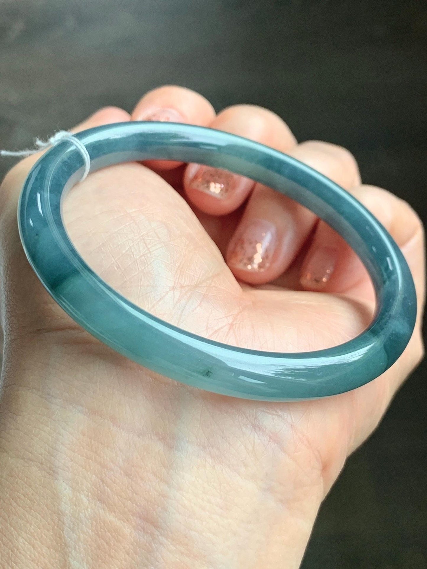 Certified Natural Grade A Guatemalan Icy Translucent Dark Teal Blue Jade Jadeite Bangle 58.5mm 7.23” 32g 天然冰危蓝翡翠圆条手镯 472