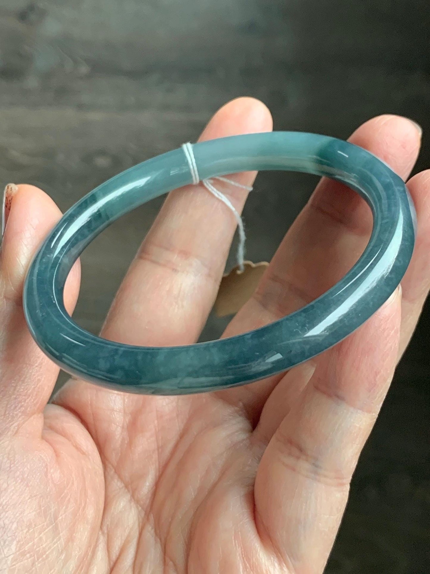 Certified Natural Grade A Guatemalan Icy Translucent Dark Teal Blue Jade Jadeite Bangle 58.5mm 7.23” 32g 天然冰危蓝翡翠圆条手镯 472