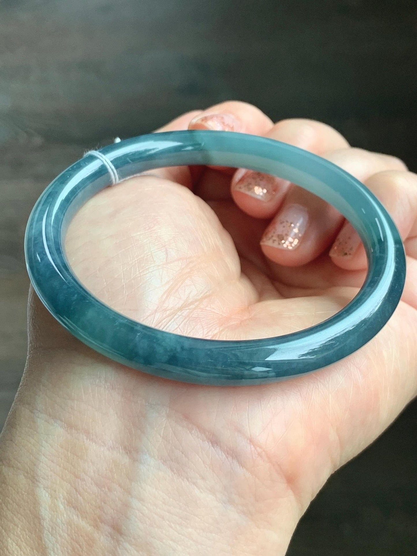 Certified Natural Grade A Guatemalan Icy Translucent Dark Teal Blue Jade Jadeite Bangle 58.5mm 7.23” 32g 天然冰危蓝翡翠圆条手镯 472