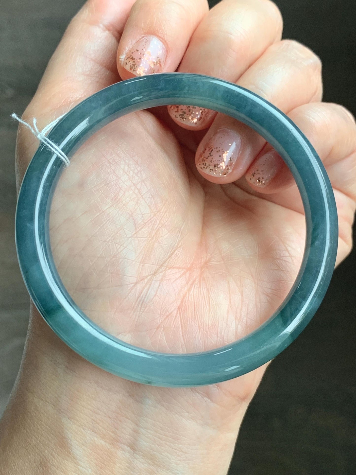 Certified Natural Grade A Guatemalan Icy Translucent Dark Teal Blue Jade Jadeite Bangle 58.5mm 7.23” 32g 天然冰危蓝翡翠圆条手镯 472