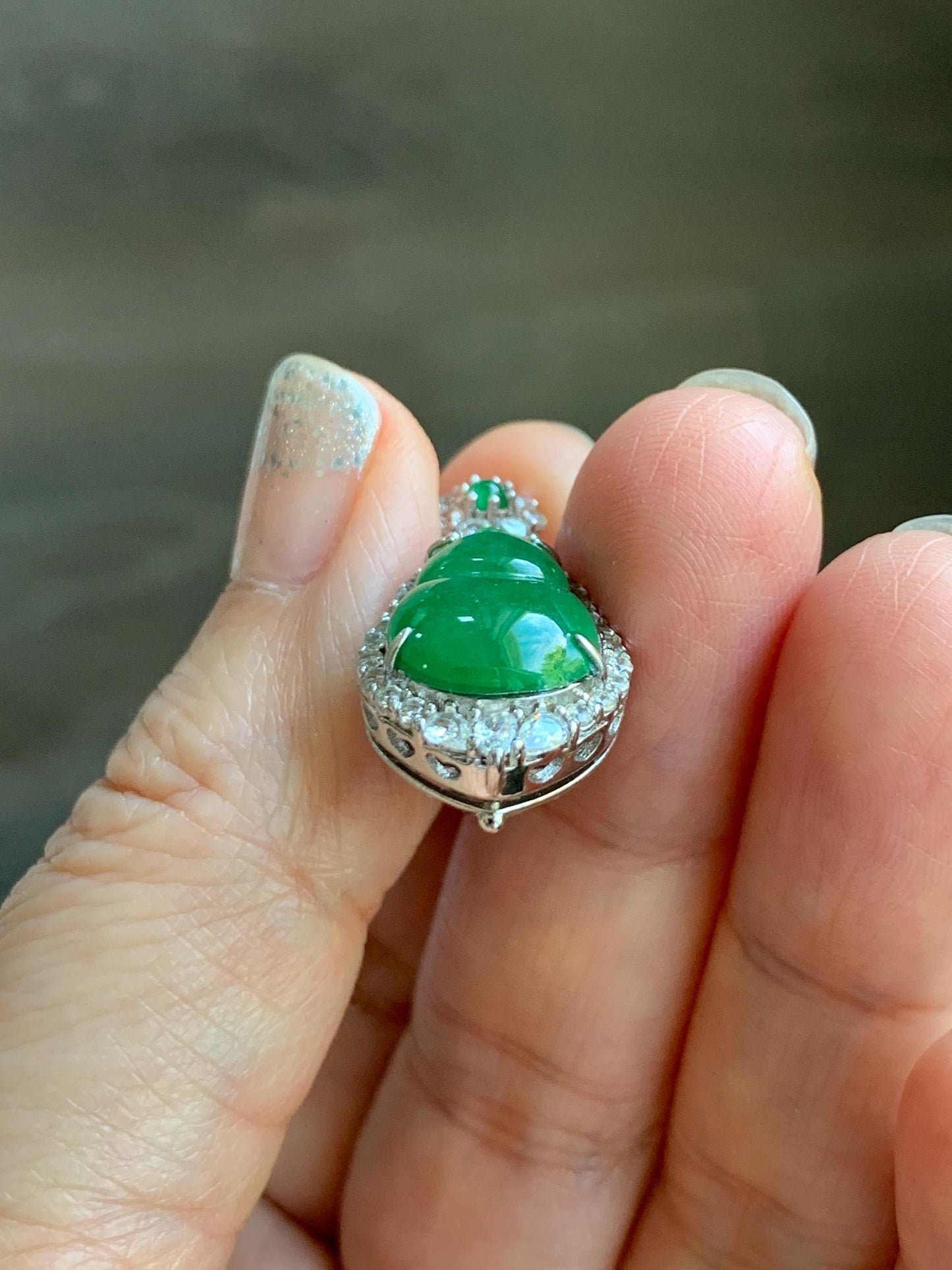 Natural Grade A Guatemalan Icy Translucent Vibrant Green Jade Jadeite Gourd Hulu Pendant Sterling Silver 4g 天然冰危绿翡翠葫芦吊坠 XMH330B
