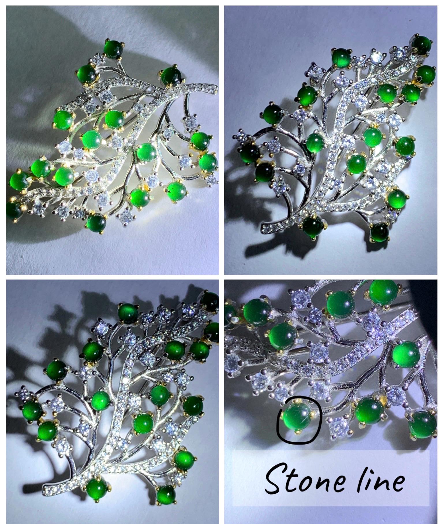 Natural Grade A Guatemalan Icy Translucent Vibrant Green Jade Jadeite Leaf Brooch Pendant S925 Sterling Silver 3g 天然冰危绿翡翠银镶树叶胸针吊坠两用款 WSY165