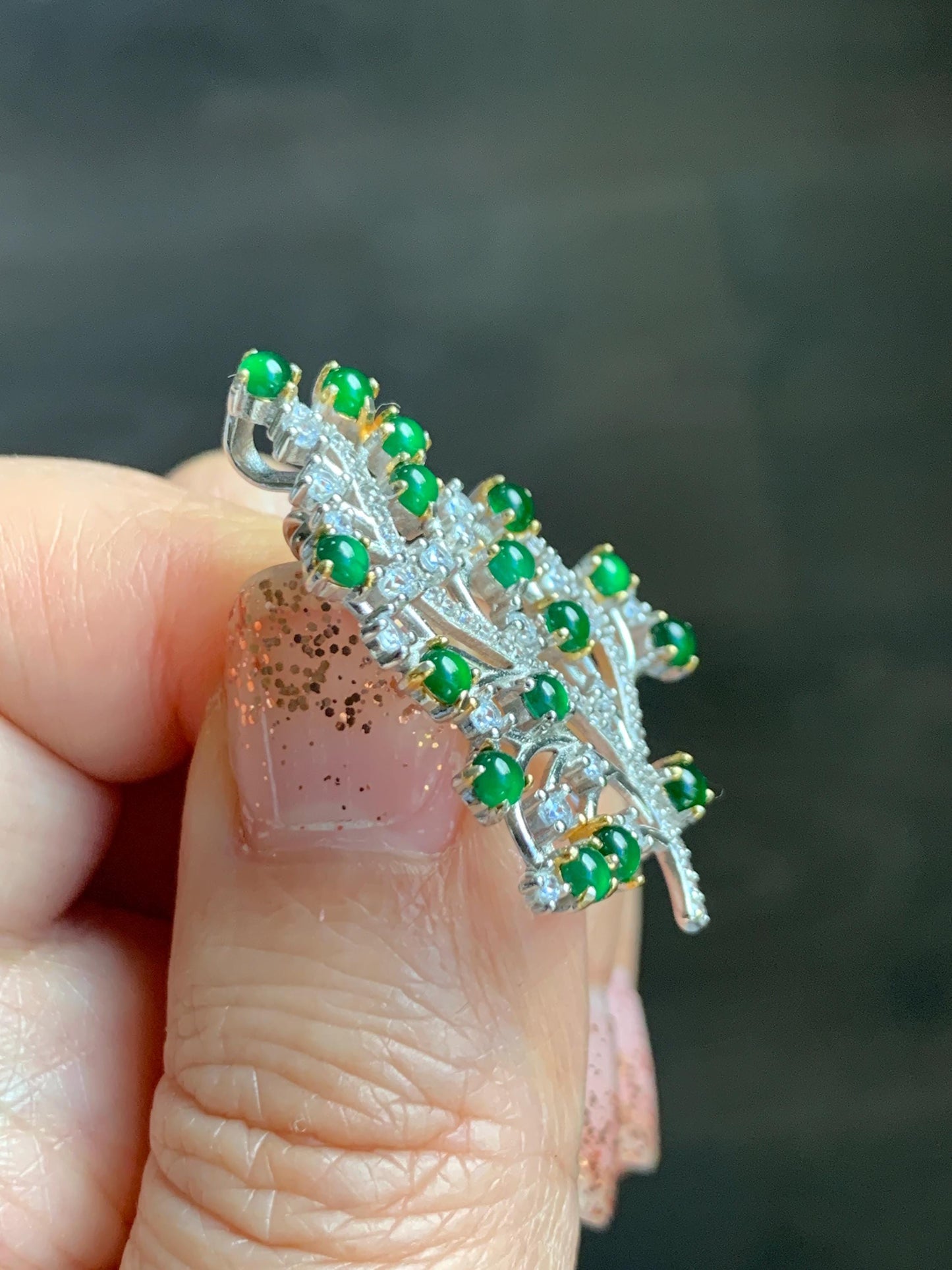 Natural Grade A Guatemalan Icy Translucent Vibrant Green Jade Jadeite Leaf Brooch Pendant S925 Sterling Silver 3g 天然冰危绿翡翠银镶树叶胸针吊坠两用款 WSY165