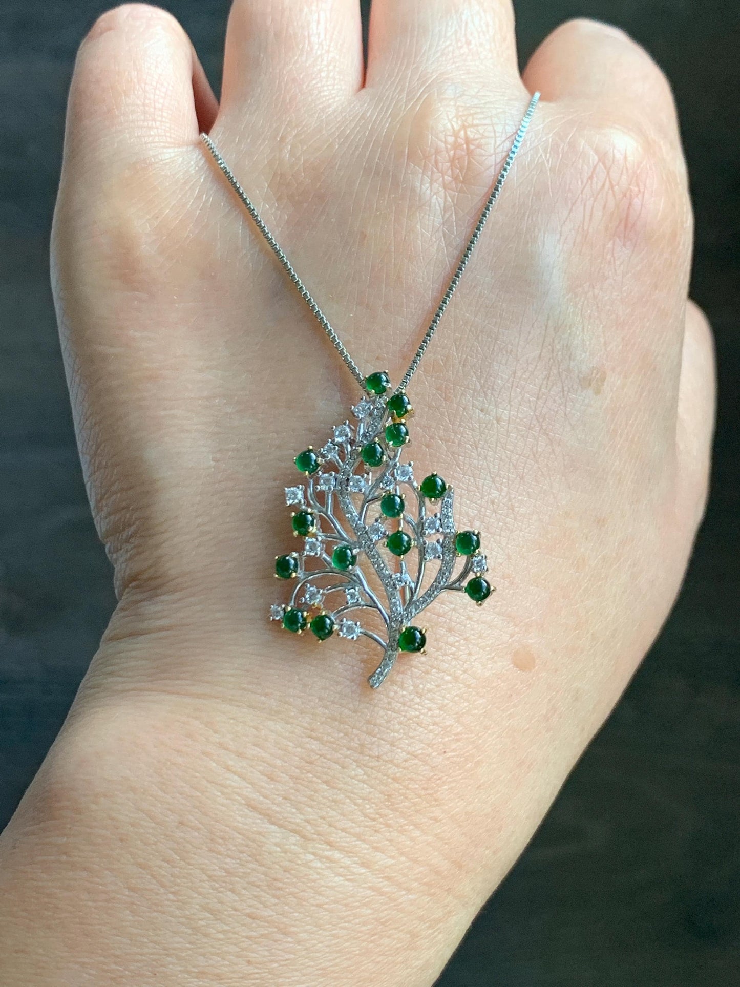Natural Grade A Guatemalan Icy Translucent Vibrant Green Jade Jadeite Leaf Brooch Pendant S925 Sterling Silver 3g 天然冰危绿翡翠银镶树叶胸针吊坠两用款 WSY165