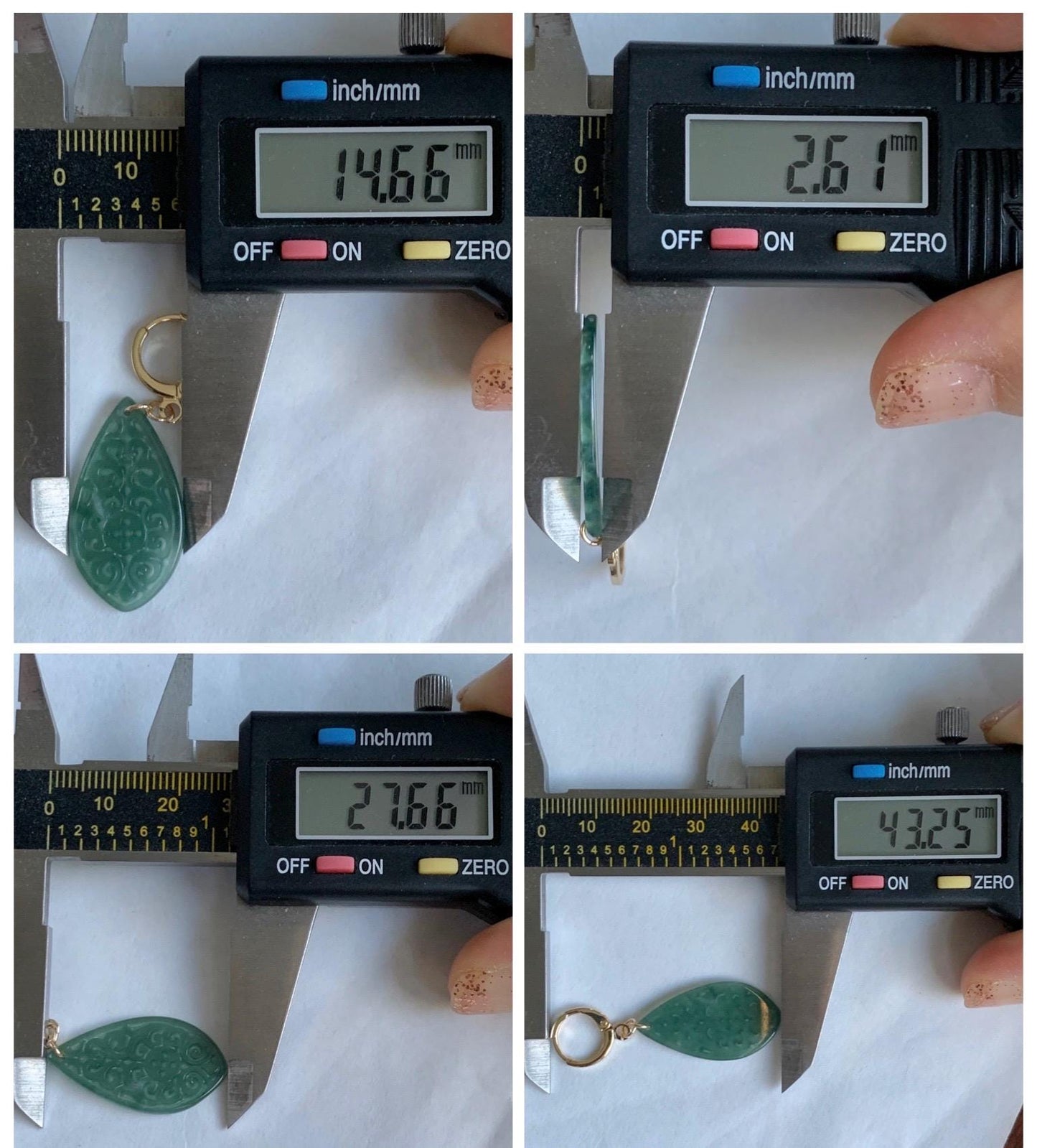 Natural Guatemalan Grade A Icy Translucent Dark Teal Blue Jade Jadeite Teardrop Dangle Earrings 14K Gold Plated 天然冰危深蓝绿翡翠仿古雕水滴包金耳吊 FGD96A