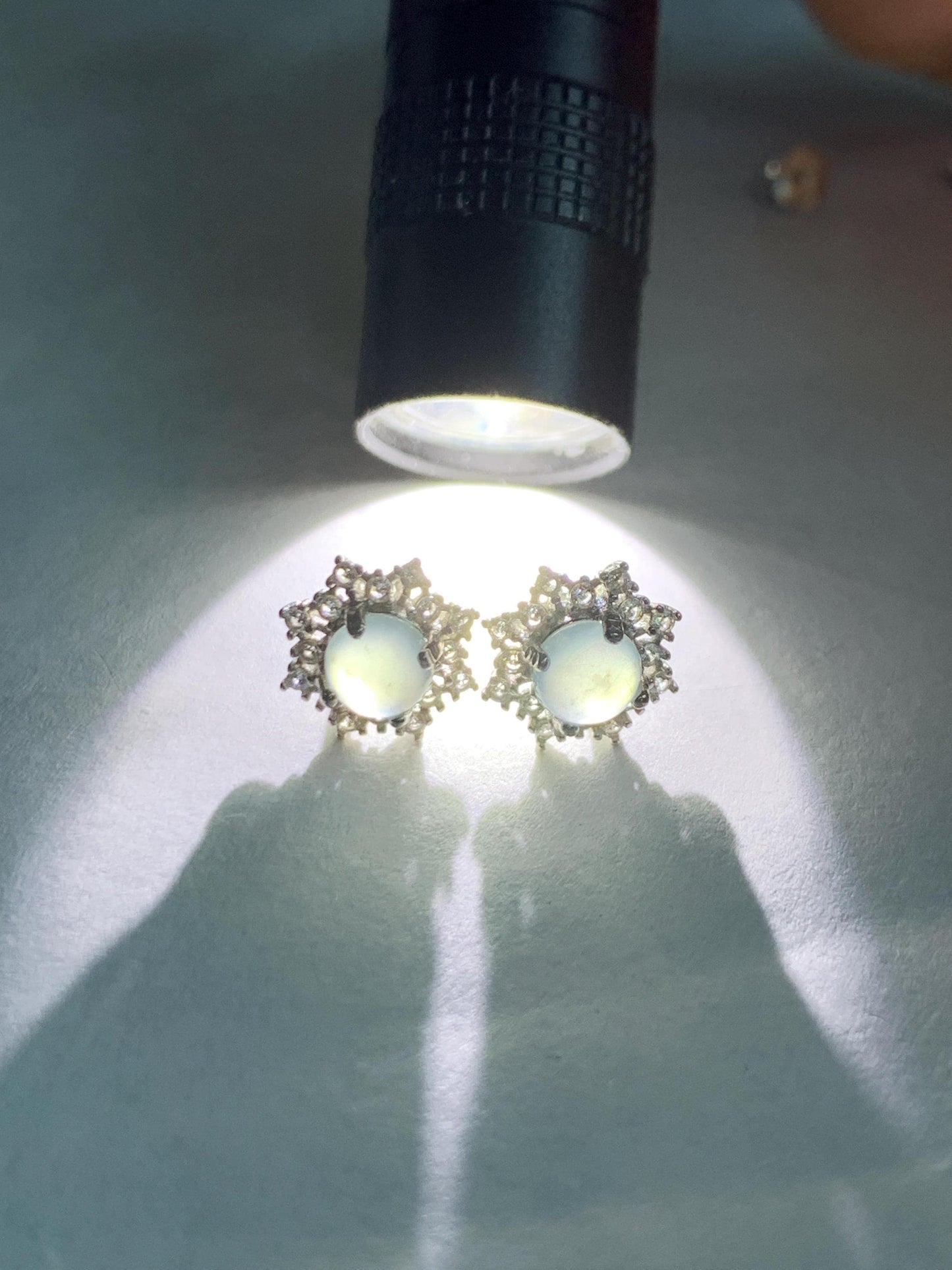 Natural grade A Guatemalan Icy Highly Translucent Pastel Blue Jade Jadeite Snowflake Stud Earrings Sterling Silver 天然冰危淡蓝翡翠银镶耳钉 XHD77