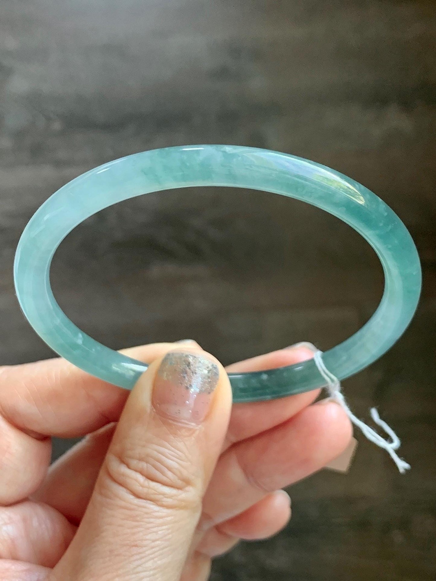 Certified Natural Grade A Guatemalan Icy Translucent Teal Blue & Green Marbled Jade Jadeite Slim Bangle 58.7mm 7.25” 20g 天然冰危晴蓝翡翠细圆条手镯 475