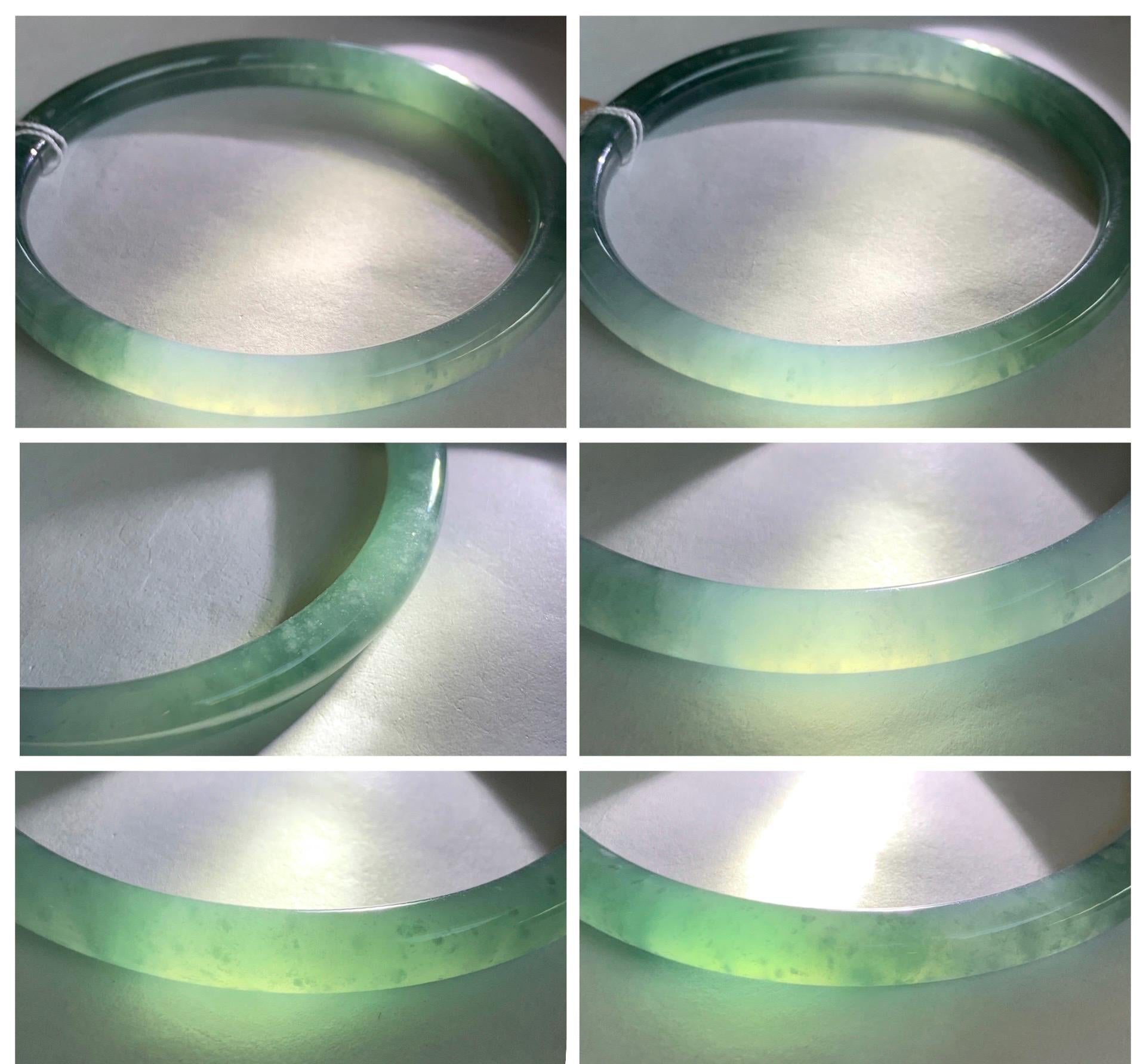 Certified Natural Grade A Guatemalan Icy Translucent Teal Blue & Green Marbled Jade Jadeite Slim Bangle 58.7mm 7.25” 20g 天然冰危晴蓝翡翠细圆条手镯 475