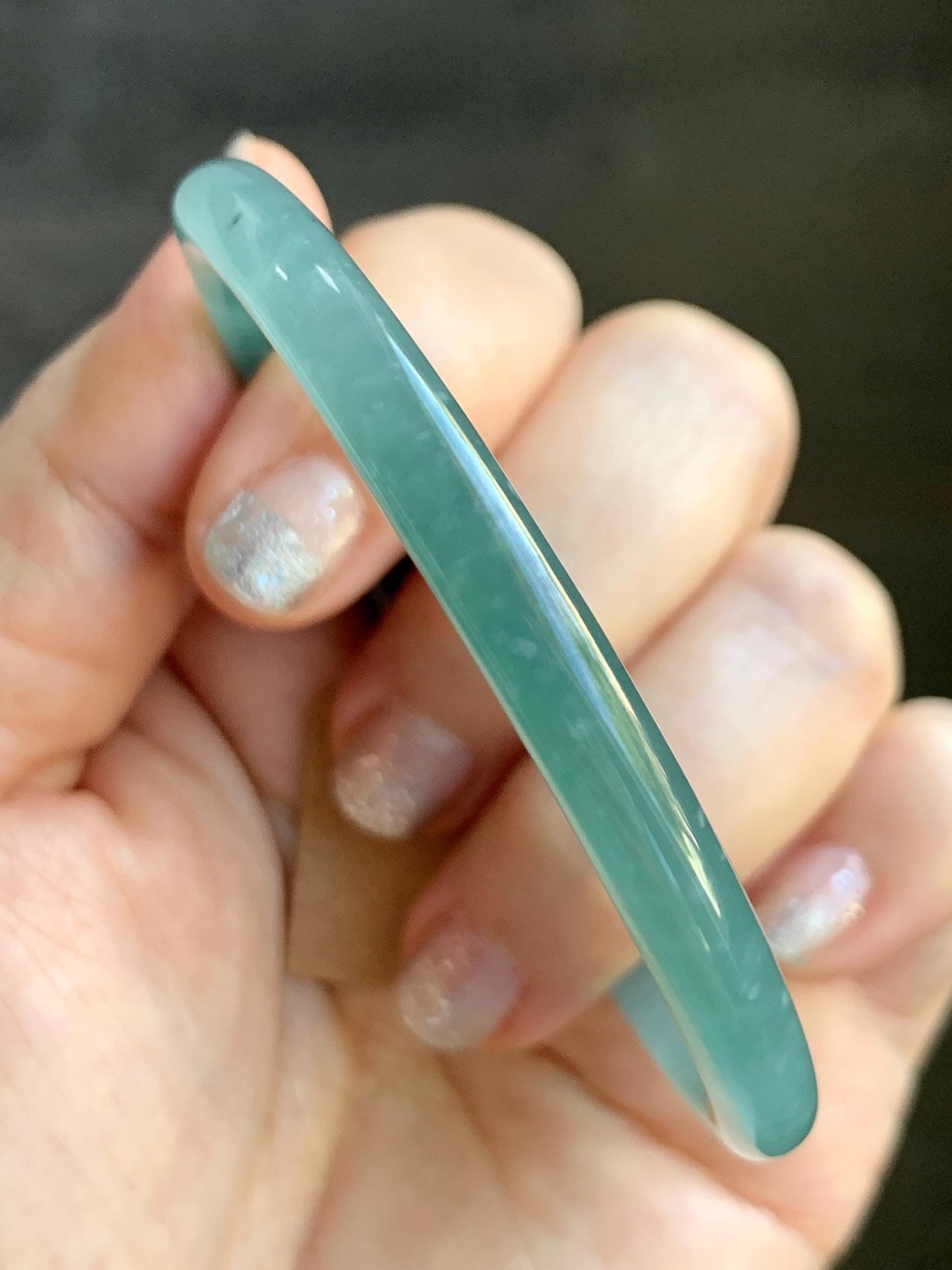 Certified Natural Grade A Guatemalan Icy Translucent Teal Blue & Green Marbled Jade Jadeite Slim Bangle 58.7mm 7.25” 20g 天然冰危晴蓝翡翠细圆条手镯 475