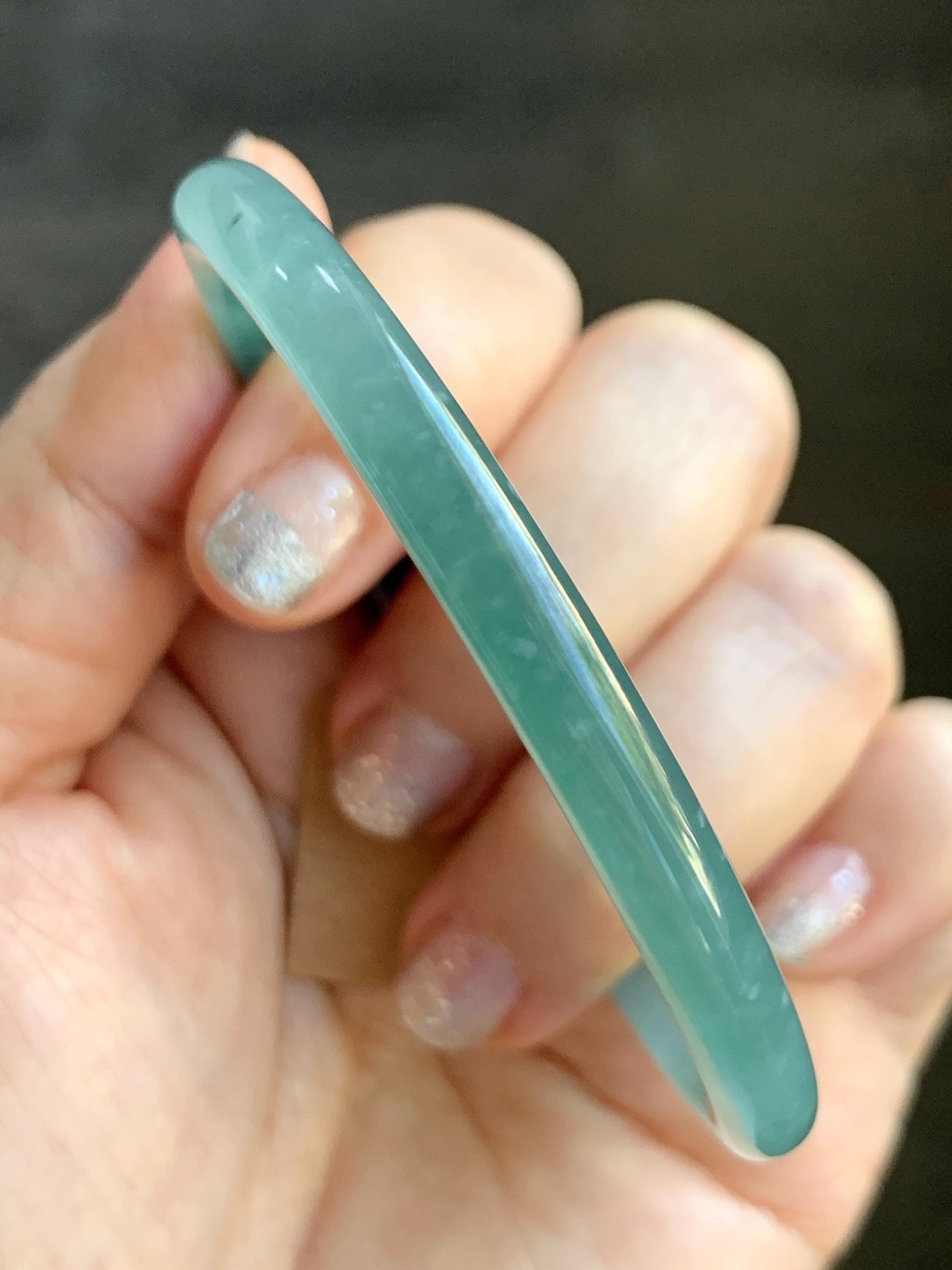 Certified Natural Grade A Guatemalan Icy Translucent Teal Blue & Green Marbled Jade Jadeite Slim Bangle 58.7mm 7.25” 20g 天然冰危晴蓝翡翠细圆条手镯 475