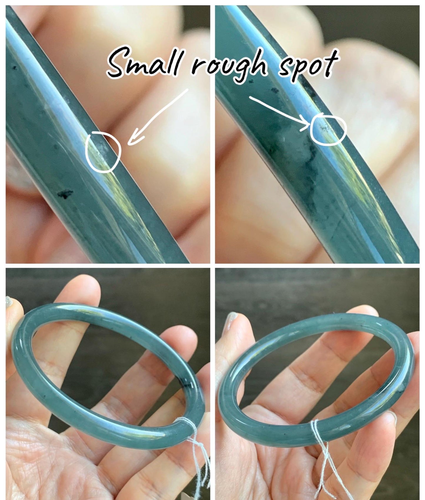 Certified Natural Grade A Guatemalan Icy Translucent Grayish Blue Wuji Marbled Jade Jadeite Bangle Bracelet 57.5mm 7.11” 天然冰危蓝灰乌鸡细圆条翡翠手镯 460