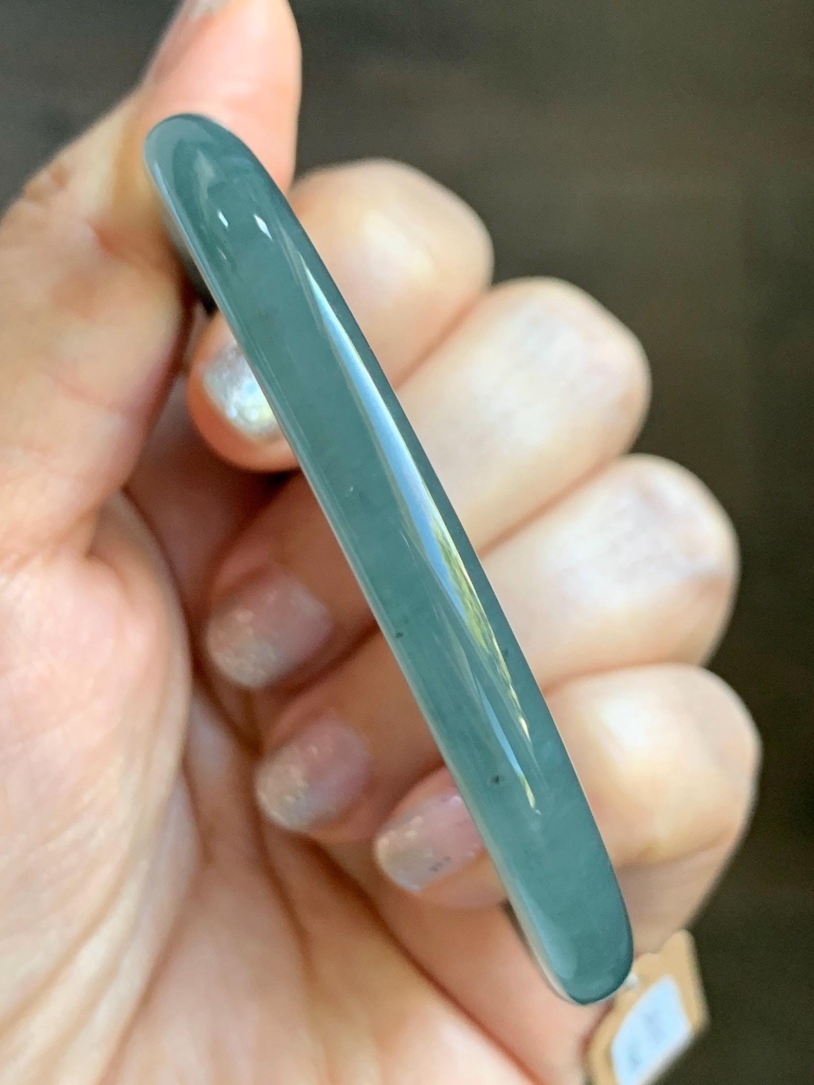 Certified Natural Grade A Guatemalan Icy Translucent Grayish Blue Wuji Marbled Jade Jadeite Bangle Bracelet 57.5mm 7.11” 天然冰危蓝灰乌鸡细圆条翡翠手镯 460