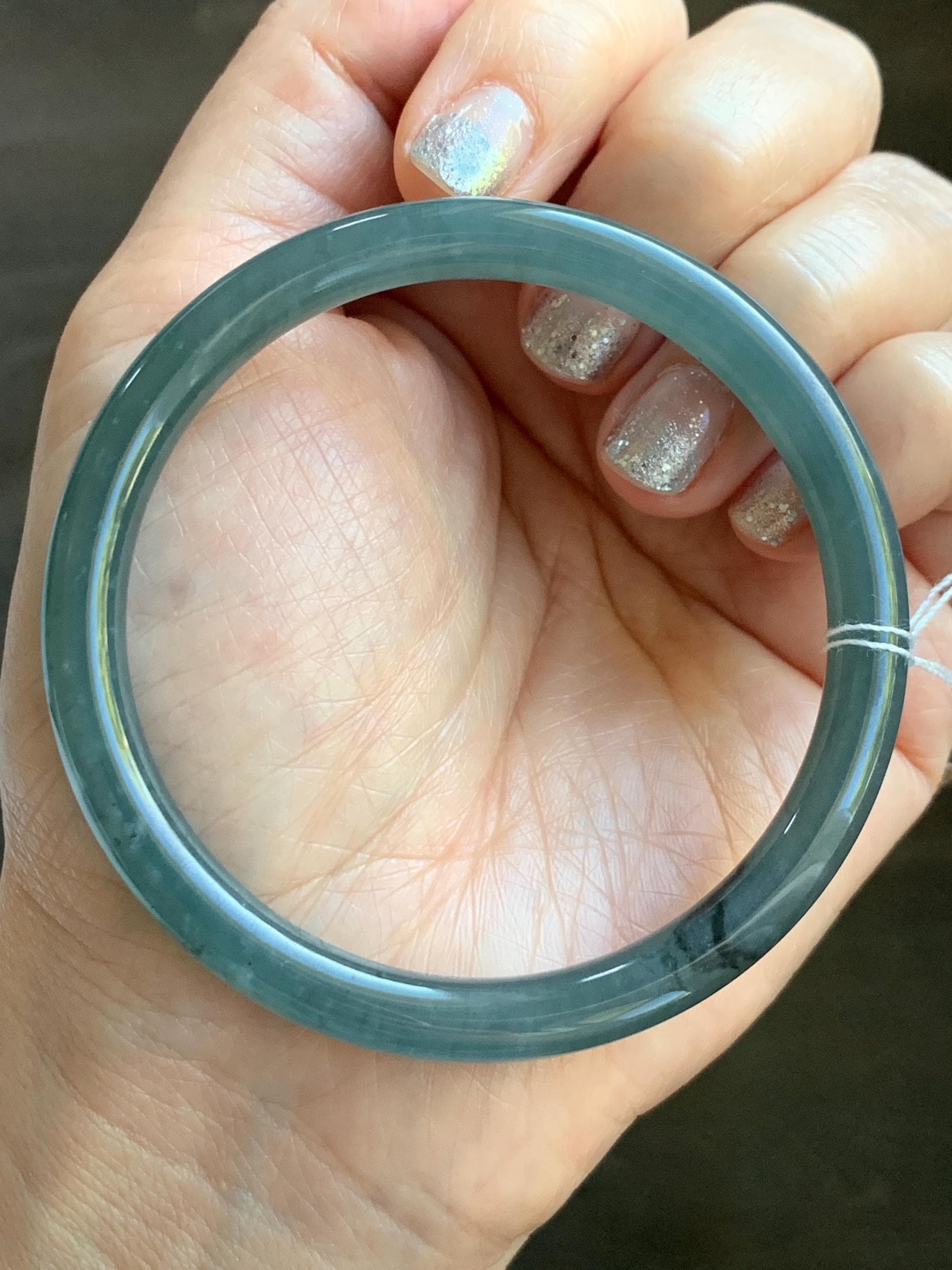 Certified Natural Grade A Guatemalan Icy Translucent Grayish Blue Wuji Marbled Jade Jadeite Bangle Bracelet 57.5mm 7.11” 天然冰危蓝灰乌鸡细圆条翡翠手镯 460