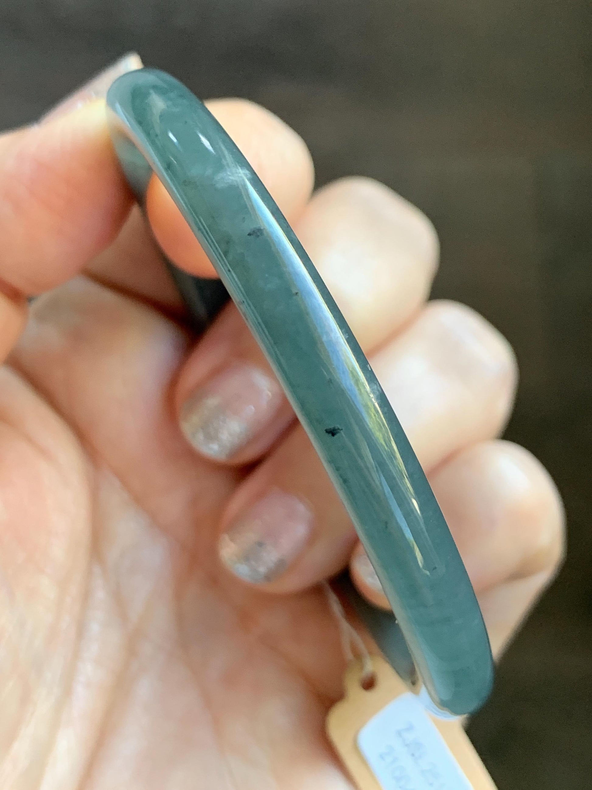 Certified Natural Grade A Guatemalan Icy Translucent Grayish Blue Wuji Marbled Jade Jadeite Bangle Bracelet 57.5mm 7.11” 天然冰危蓝灰乌鸡细圆条翡翠手镯 460