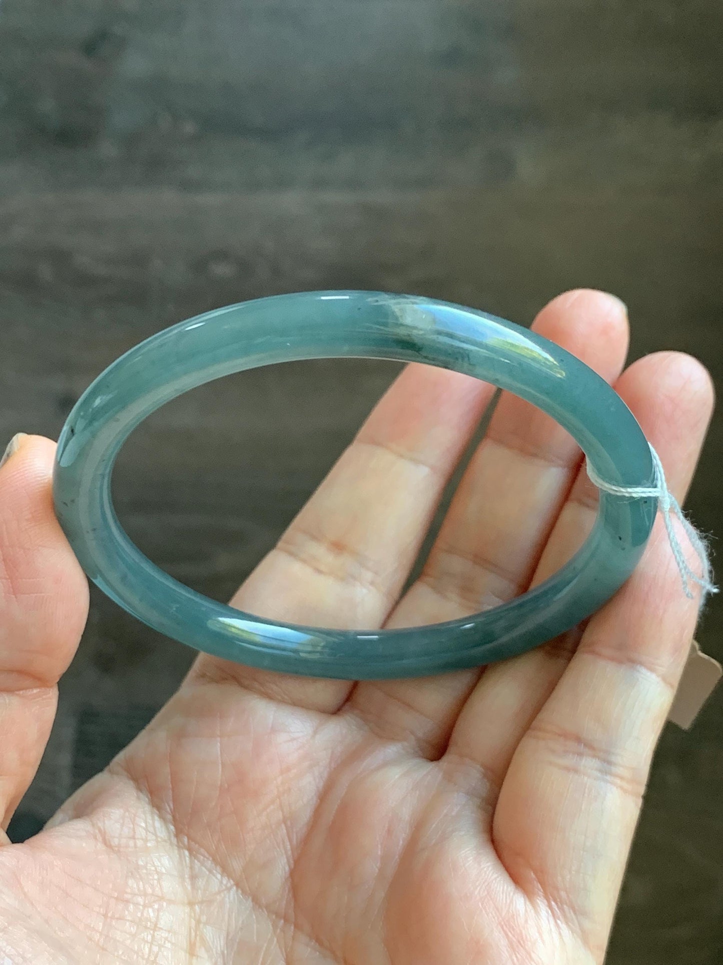 Certified Natural Grade A Guatemalan Icy Translucent Grayish Blue Wuji Marbled Jade Jadeite Bangle Bracelet 57.5mm 7.11” 天然冰危蓝灰乌鸡细圆条翡翠手镯 460