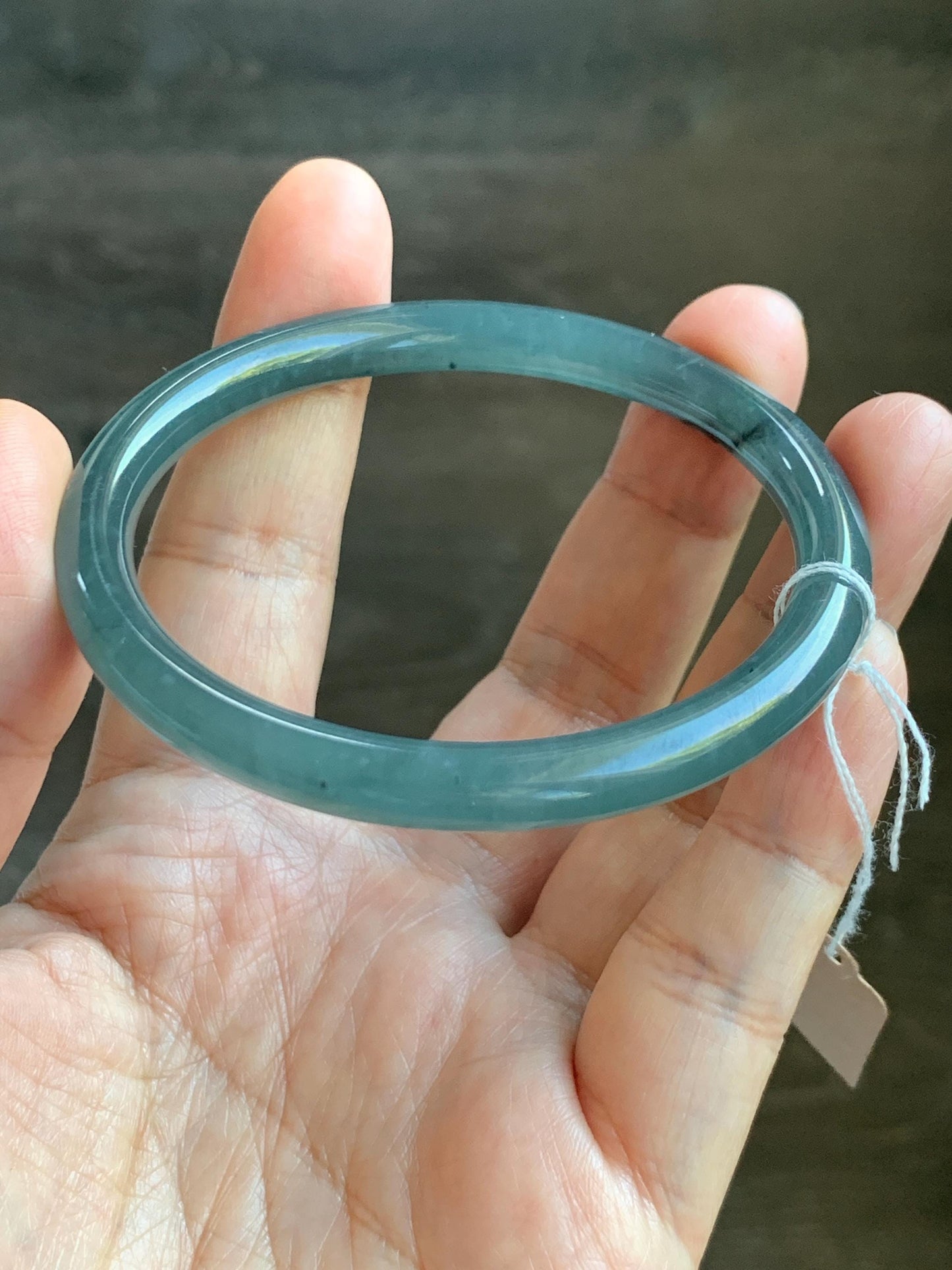 Certified Natural Grade A Guatemalan Icy Translucent Grayish Blue Wuji Marbled Jade Jadeite Bangle Bracelet 57.5mm 7.11” 天然冰危蓝灰乌鸡细圆条翡翠手镯 460