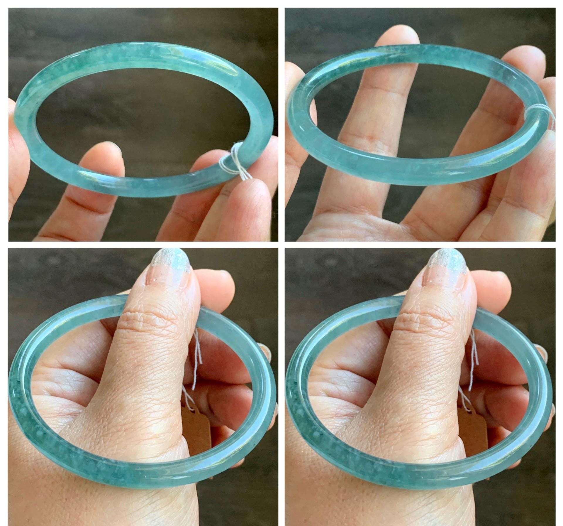 Certified Natural Grade A Guatemalan Icy Highly Translucent Light Teal Green Jade Jadeite Slim Bangle Bracelet 58mm 7.17” 天然冰危晴蓝翡翠细圆条手镯 474