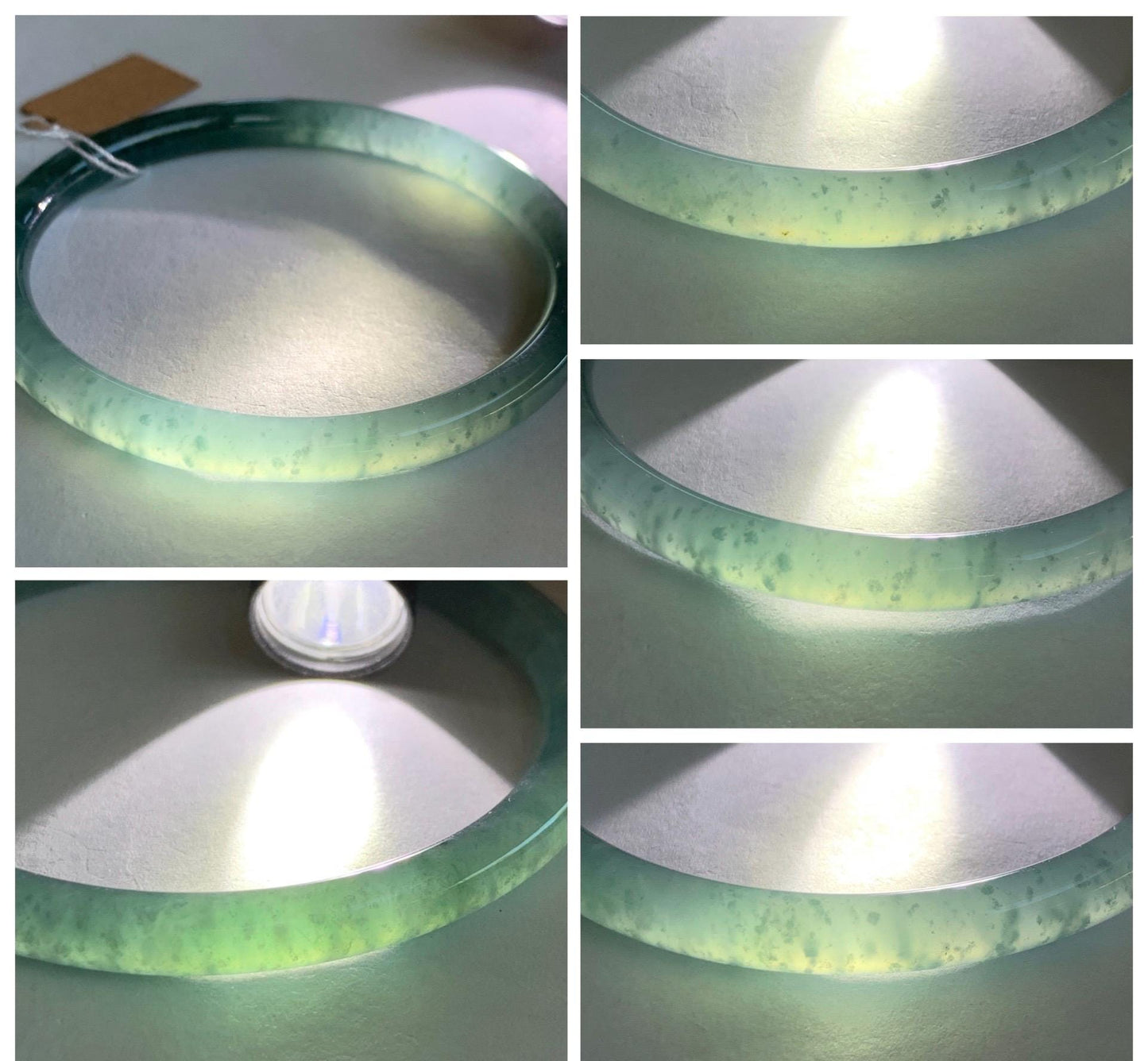 Certified Natural Grade A Guatemalan Icy Highly Translucent Light Teal Green Jade Jadeite Slim Bangle Bracelet 58mm 7.17” 天然冰危晴蓝翡翠细圆条手镯 474