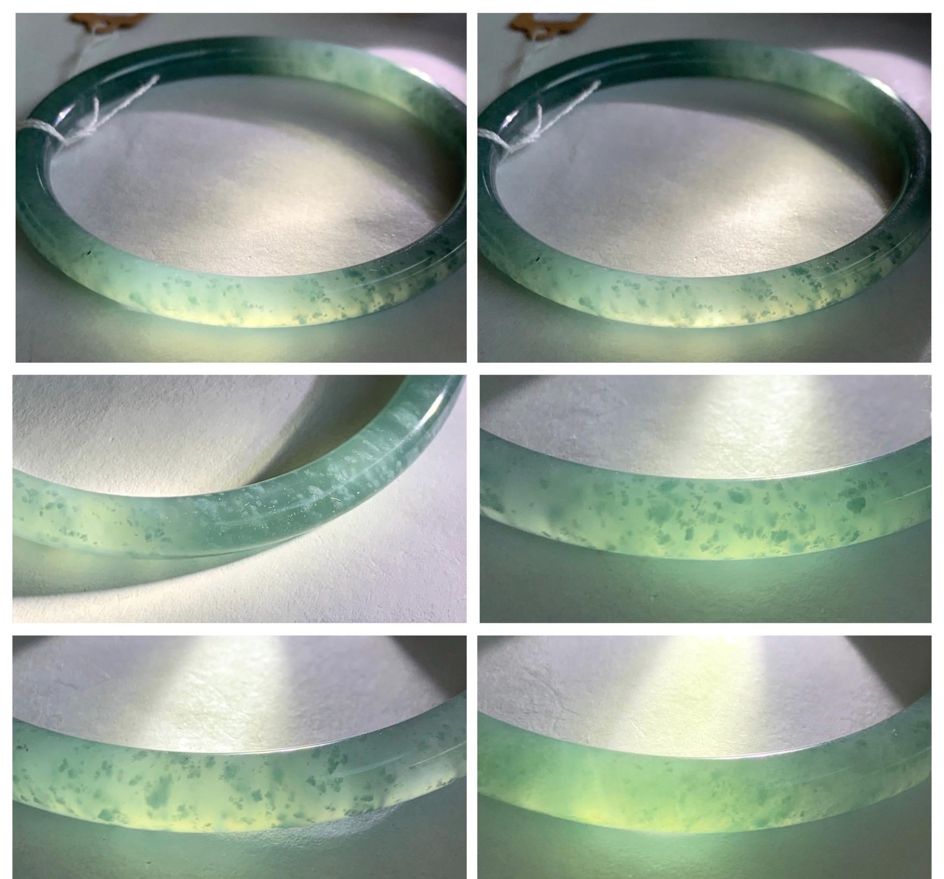 Certified Natural Grade A Guatemalan Icy Highly Translucent Light Teal Jade Jadeite Slim Bangle Bracelet 58.3mm 7.2” 天然冰危晴蓝翡翠细圆条手镯 456