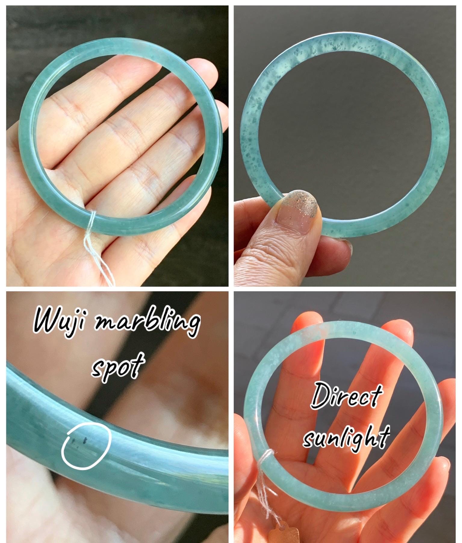 Certified Natural Grade A Guatemalan Icy Highly Translucent Light Teal Jade Jadeite Slim Bangle Bracelet 58.3mm 7.2” 天然冰危晴蓝翡翠细圆条手镯 456