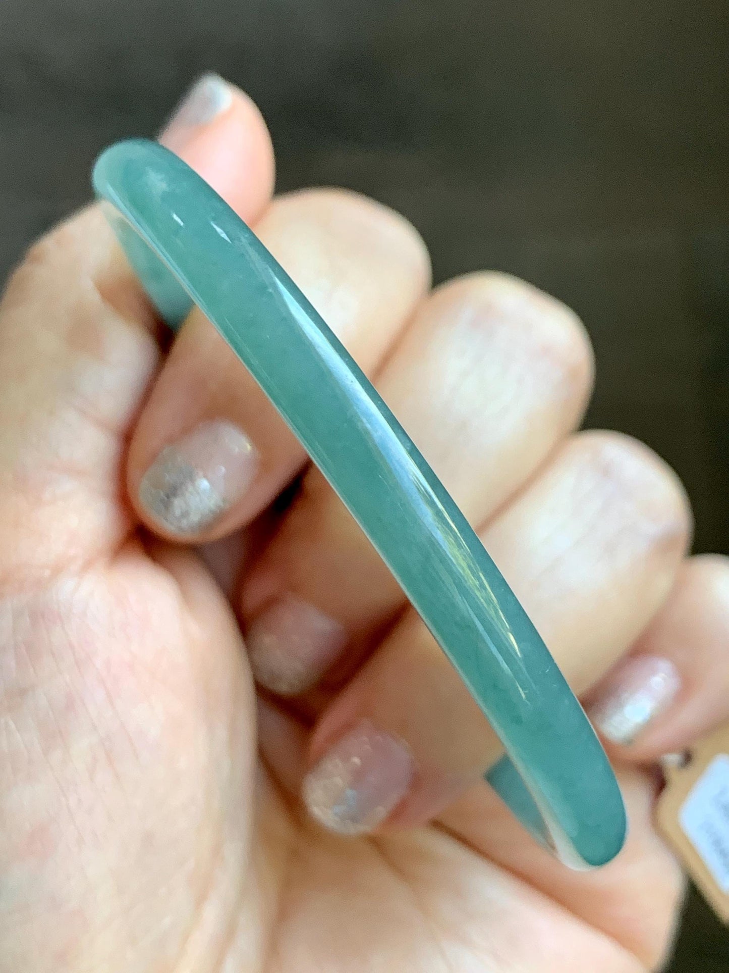 Certified Natural Grade A Guatemalan Icy Highly Translucent Light Teal Jade Jadeite Slim Bangle Bracelet 58.3mm 7.2” 天然冰危晴蓝翡翠细圆条手镯 456