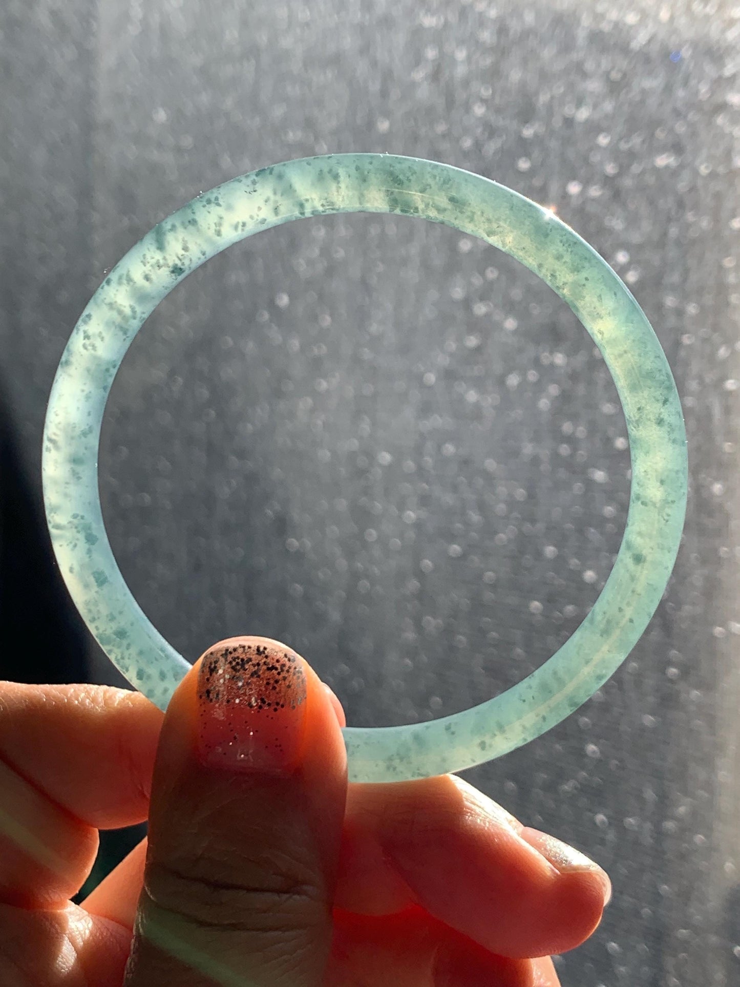 Certified Natural Grade A Guatemalan Icy Highly Translucent Light Teal Jade Jadeite Slim Bangle Bracelet 58.3mm 7.2” 天然冰危晴蓝翡翠细圆条手镯 456