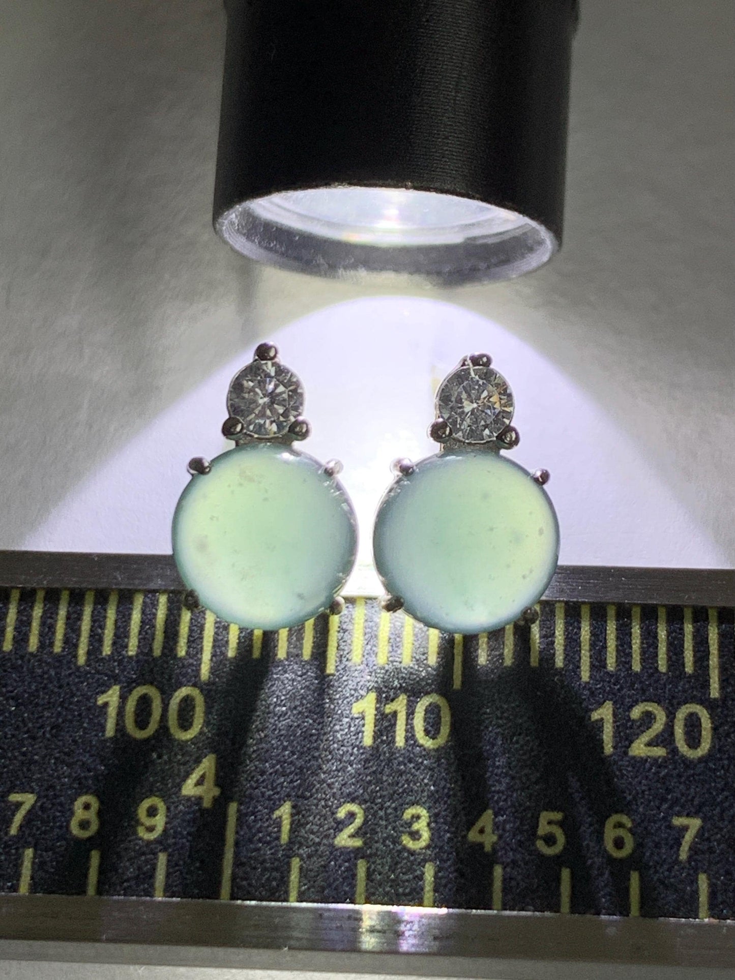 Natural Grade A Guatemalan Icy Highly Translucent Teal Green Jade Jadeite Stud Earrings Sterling Silver 7mm 天然冰危蓝绿翡翠银镶耳钉 DLD77
