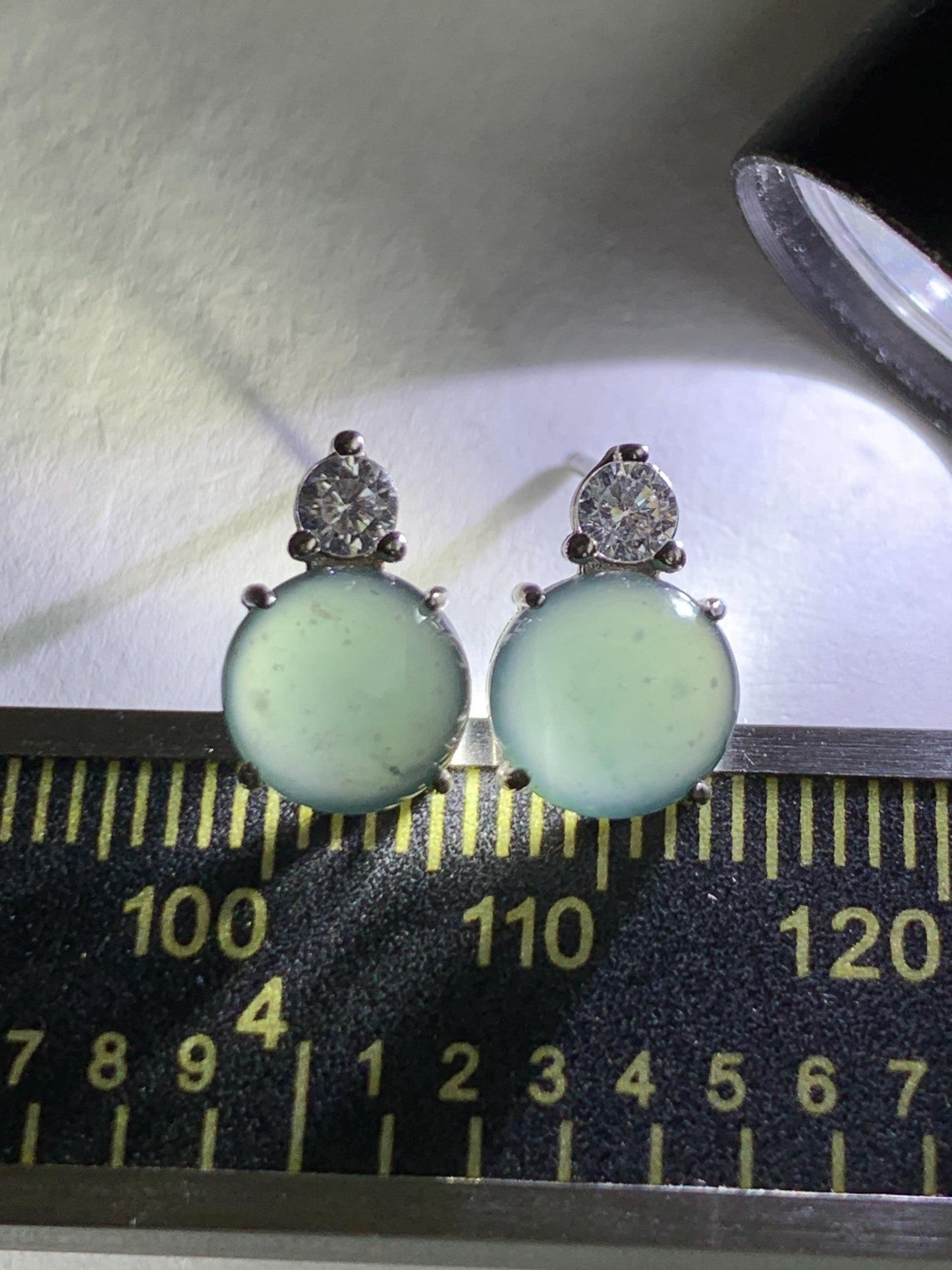 Natural Grade A Guatemalan Icy Highly Translucent Teal Green Jade Jadeite Stud Earrings Sterling Silver 7mm 天然冰危蓝绿翡翠银镶耳钉 DLD77