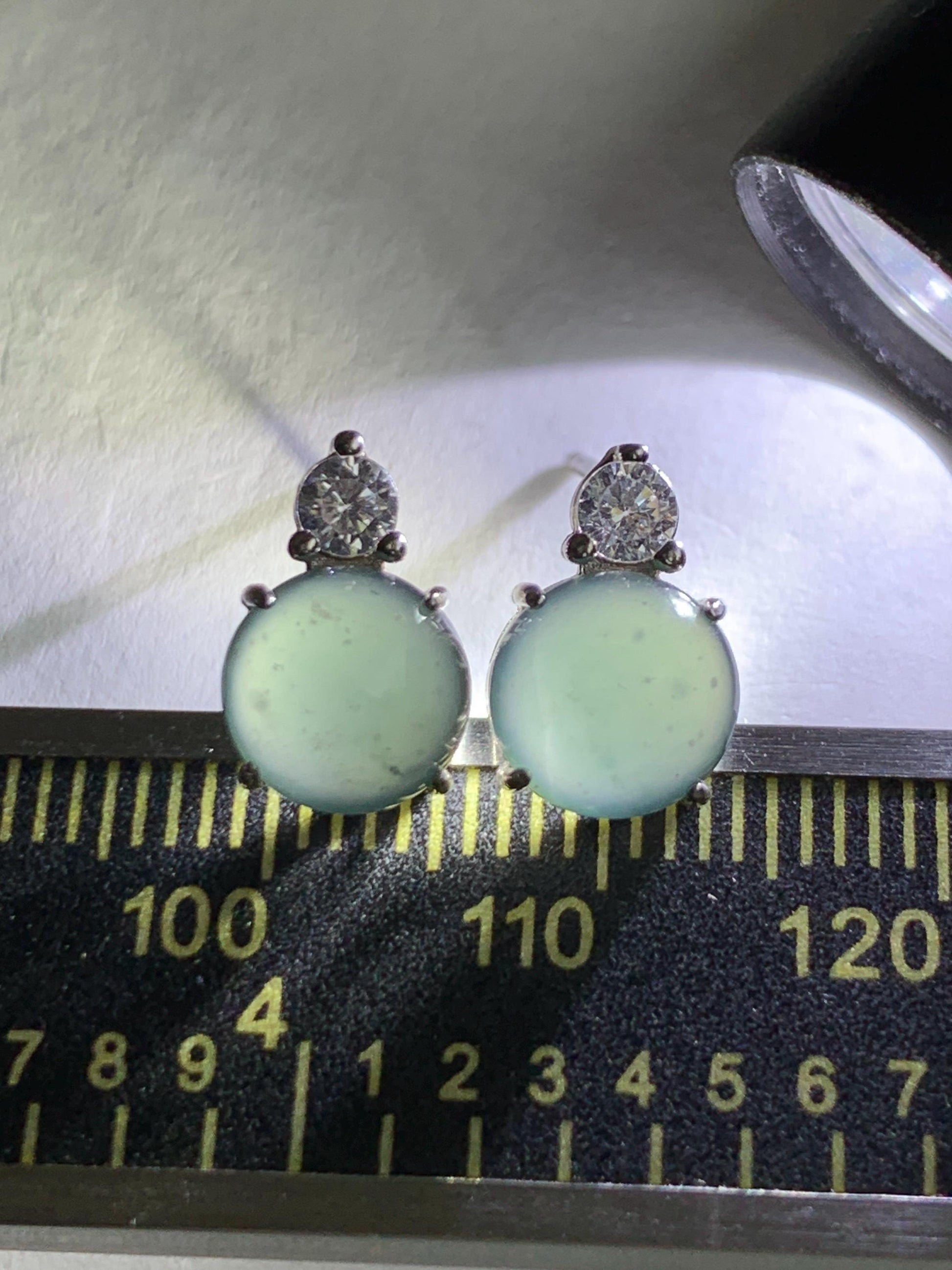Natural Grade A Guatemalan Icy Highly Translucent Teal Green Jade Jadeite Stud Earrings Sterling Silver 7mm 天然冰危蓝绿翡翠银镶耳钉 DLD77