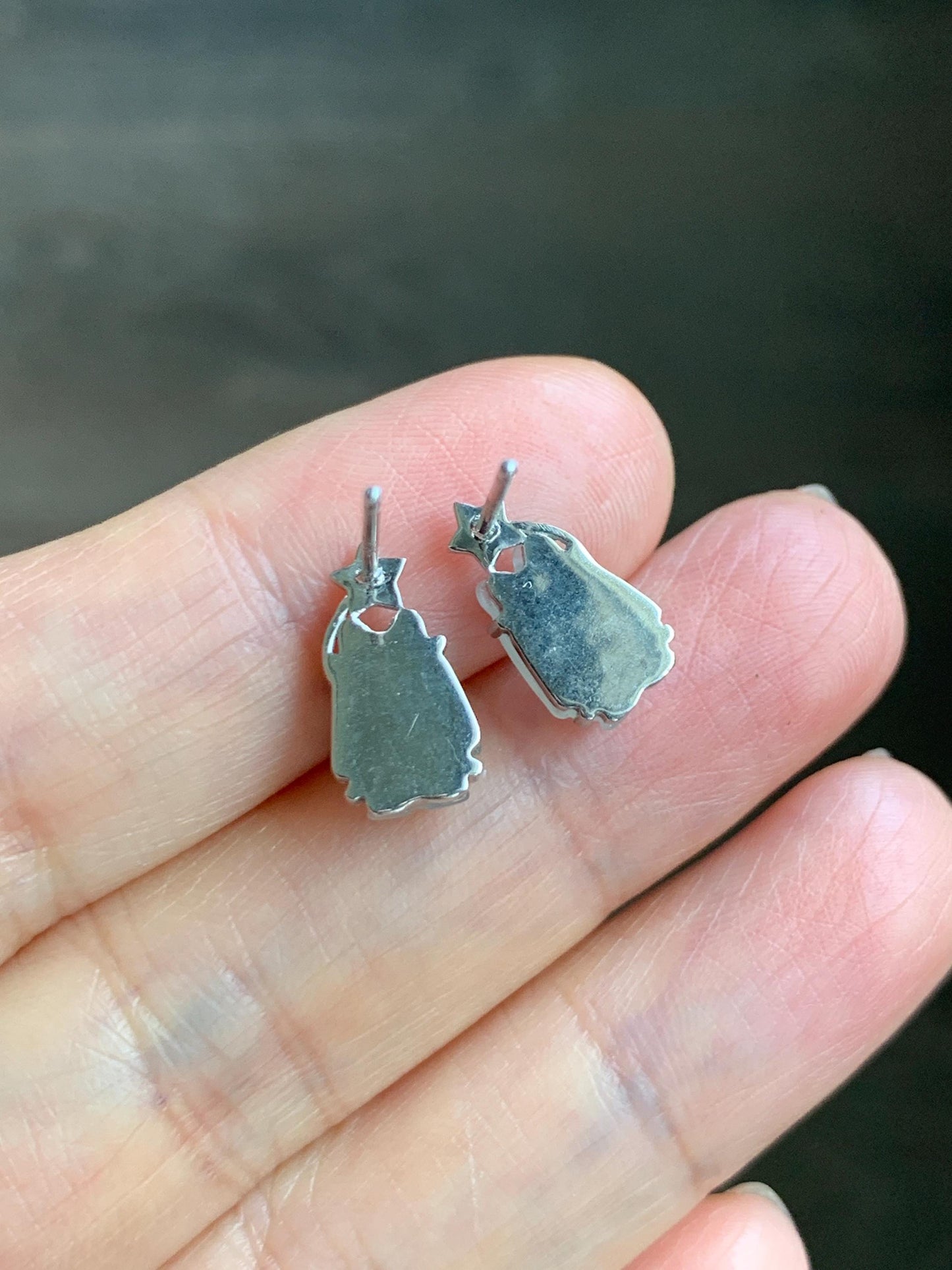 Certified Natural Grade A Icy Translucent White Jade Jadeite Carved Totoro Stud Earrings Sterling Silver 2.14g 天然白冰翡翠龙猫镶嵌耳钉 177