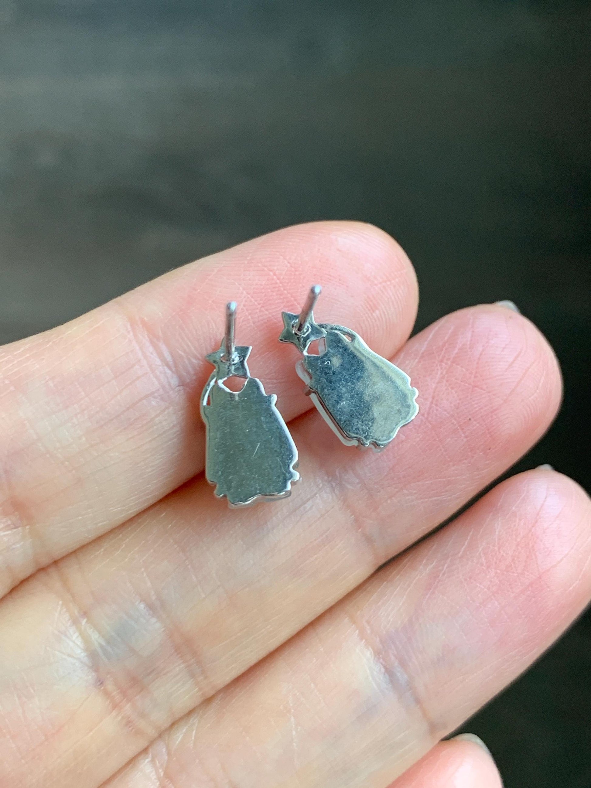 Certified Natural Grade A Icy Translucent White Jade Jadeite Carved Totoro Stud Earrings Sterling Silver 2.14g 天然白冰翡翠龙猫镶嵌耳钉 177