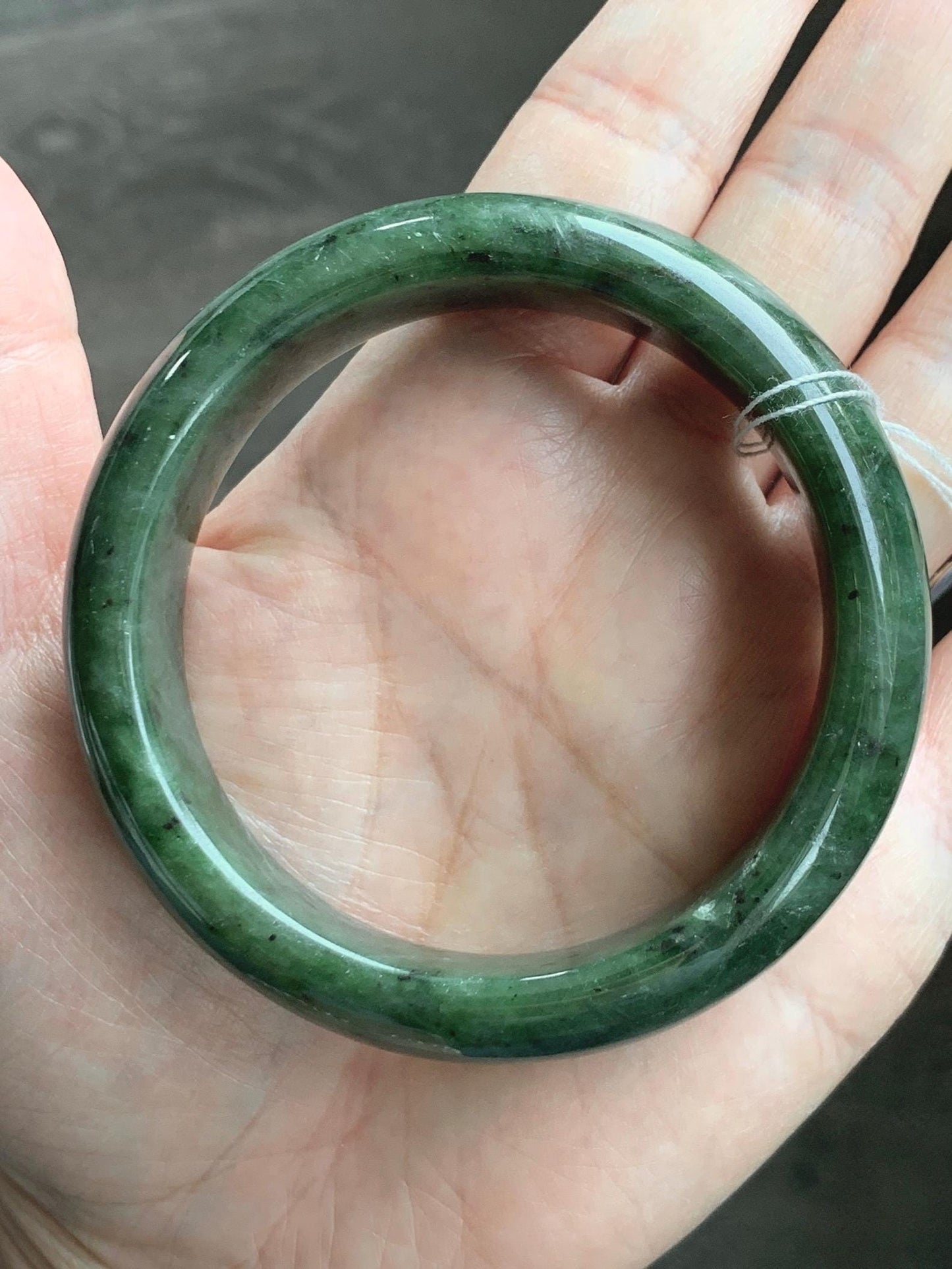 Certified Natural Nephrite Jade Translucent Dark Dusty Olive Green Bangle Bracelet 57.58mm 7.11” 72.62g 天然和田玉轮胎宽手镯 149