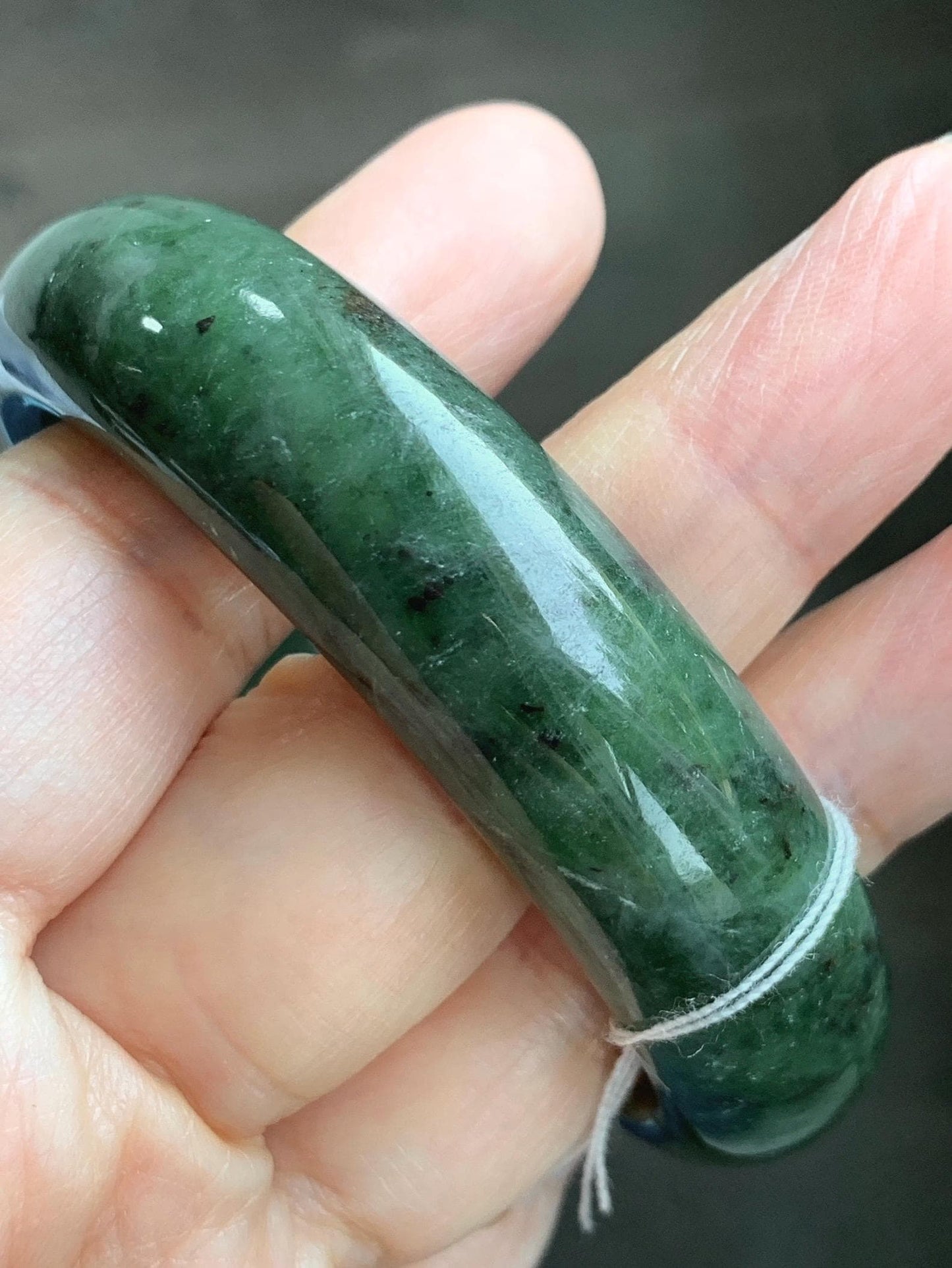 Certified Natural Nephrite Jade Translucent Dark Dusty Olive Green Bangle Bracelet 57.58mm 7.11” 72.62g 天然和田玉轮胎宽手镯 149