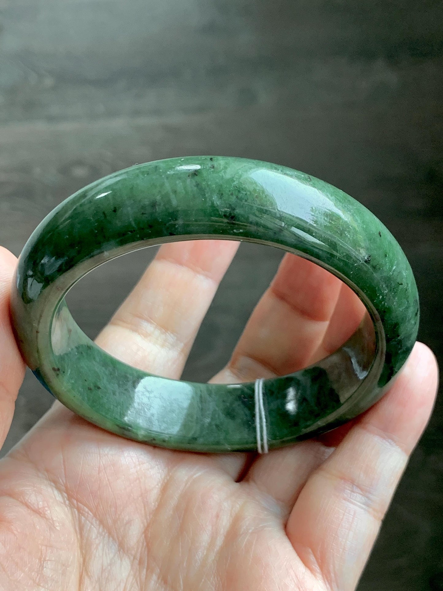 Certified Natural Nephrite Jade Translucent Dark Dusty Olive Green Bangle Bracelet 57.58mm 7.11” 72.62g 天然和田玉轮胎宽手镯 149