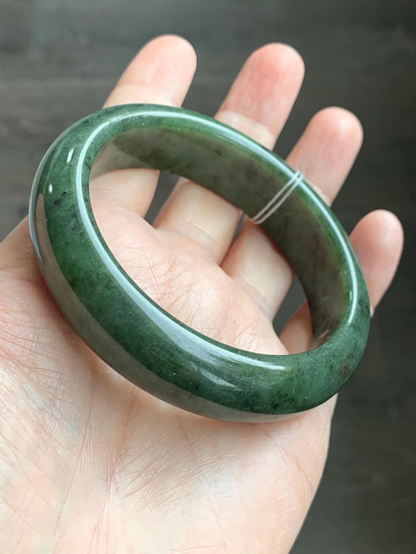 Certified Natural Nephrite Jade Translucent Dark Dusty Olive Green Bangle Bracelet 57.58mm 7.11” 72.62g 天然和田玉轮胎宽手镯 149