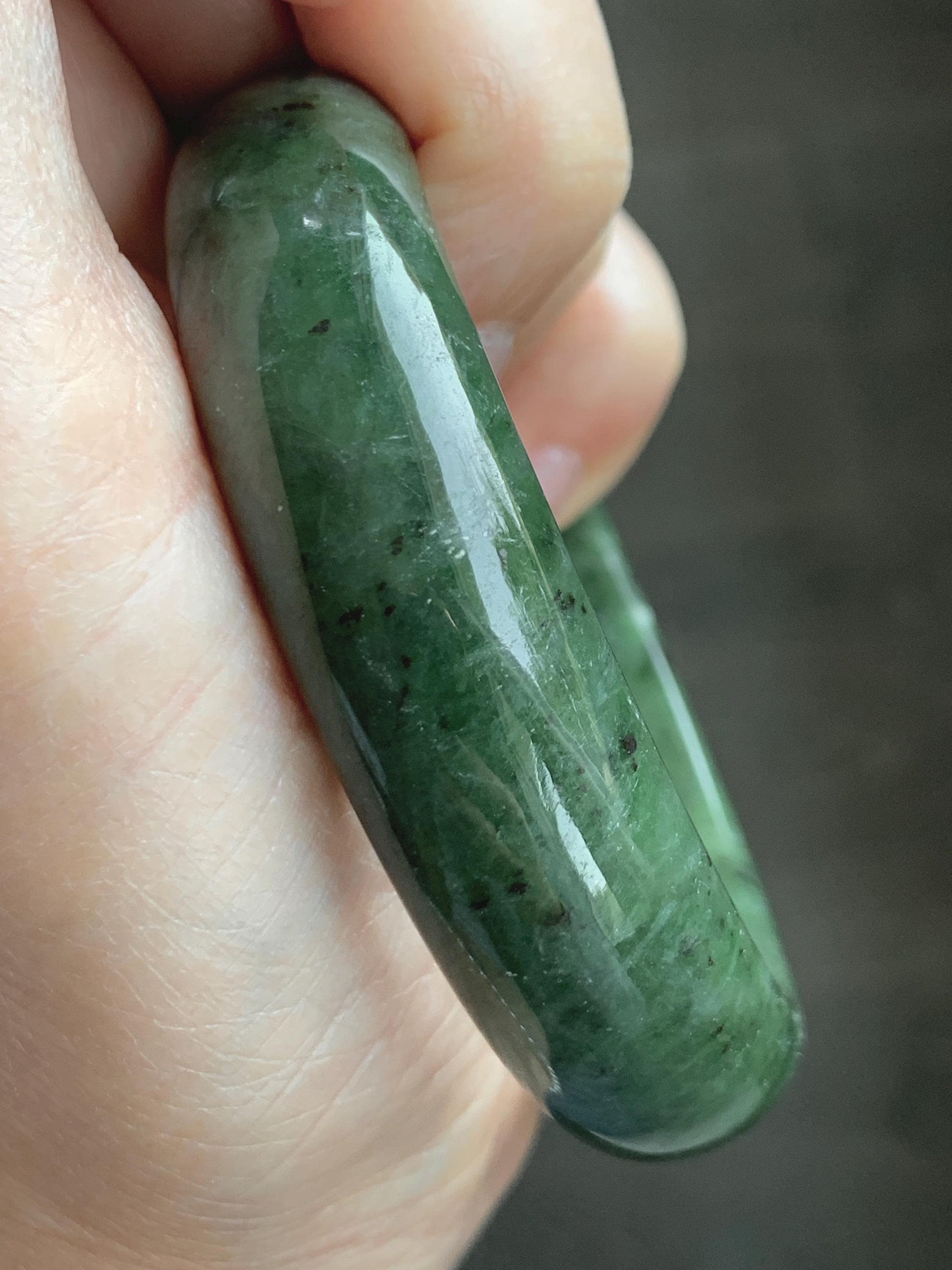 Certified Natural Nephrite Jade Translucent Dark Dusty Olive Green Bangle Bracelet 57.58mm 7.11” 72.62g 天然和田玉轮胎宽手镯 149