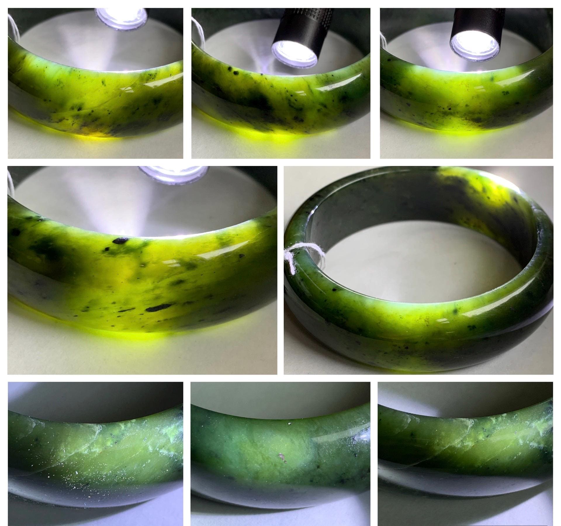Certified Natural Nephrite Jade Translucent Dark Green Bangle Bracelet 58.29mm 7.2” 77.26g 天然和田玉轮胎宽手镯 147