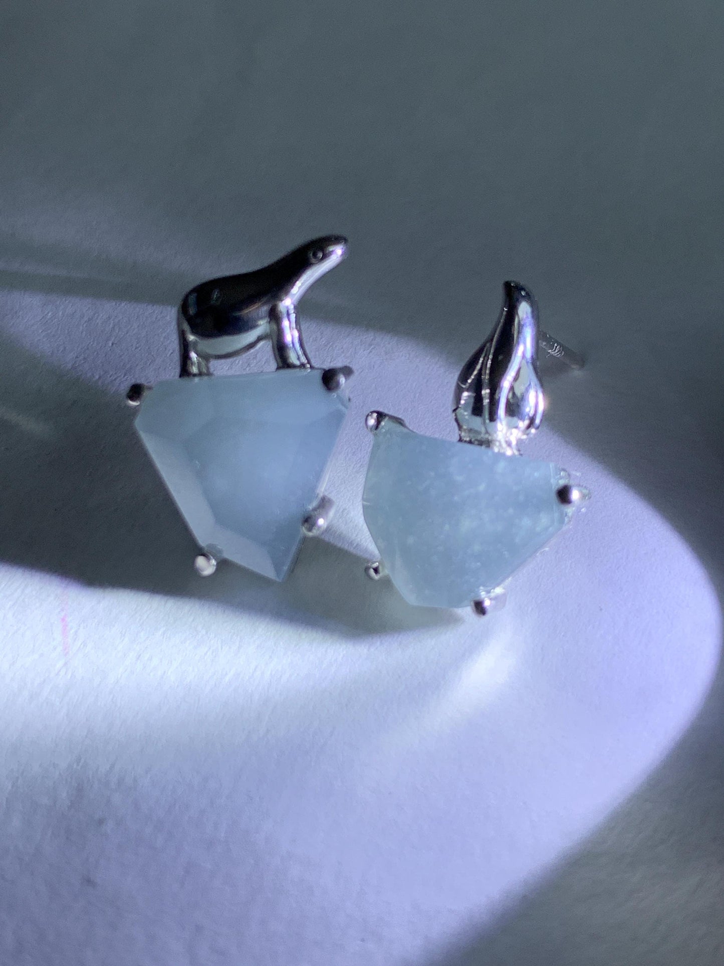 Certified Natural Grade A Guatemalan Icy Translucent Dusty Blue Jade Jadeite Glacier Stud Earrings Sterling Silver 3.85g 天然冰危浅蓝紫翡翠冰川款镶嵌耳钉176