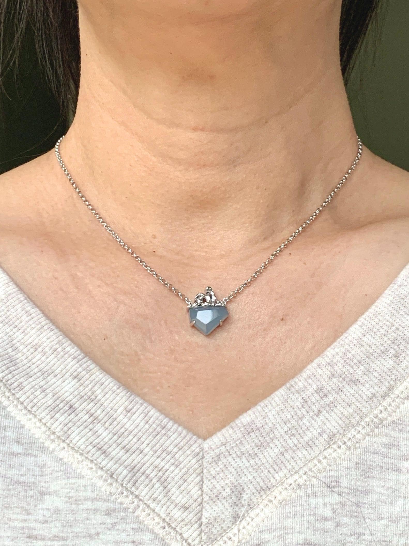 Certified Natural Grade A Guatemalan Icy Translucent Dusty Blue Jade Jadeite Glacier Necklace Sterling Silver 16-17.5” 天然冰危浅蓝紫翡翠冰川款镶嵌项链175