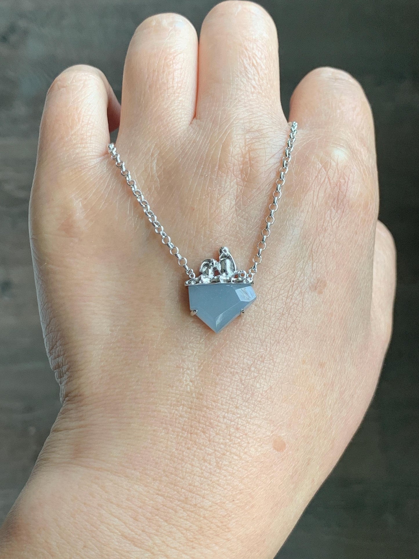 Certified Natural Grade A Guatemalan Icy Translucent Dusty Blue Jade Jadeite Glacier Necklace Sterling Silver 16-17.5” 天然冰危浅蓝紫翡翠冰川款镶嵌项链175
