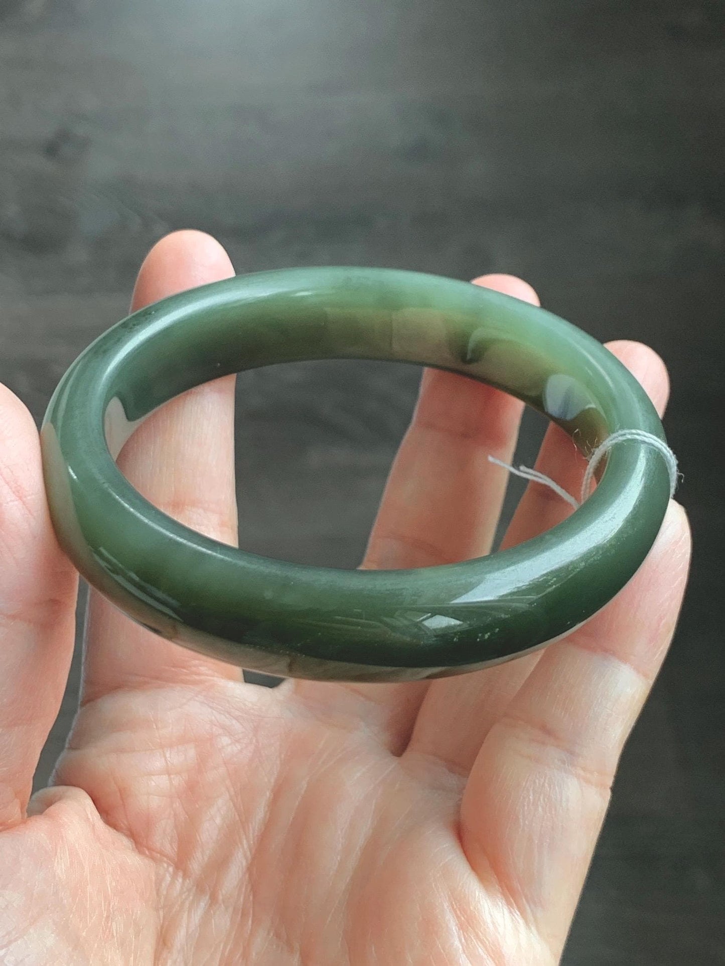 Certified Natural Nephrite Jade Translucent Dark Olive Green Bangle Bracelet 59mm 7.3” 56.23g 天然和田玉轮胎宽手镯 148